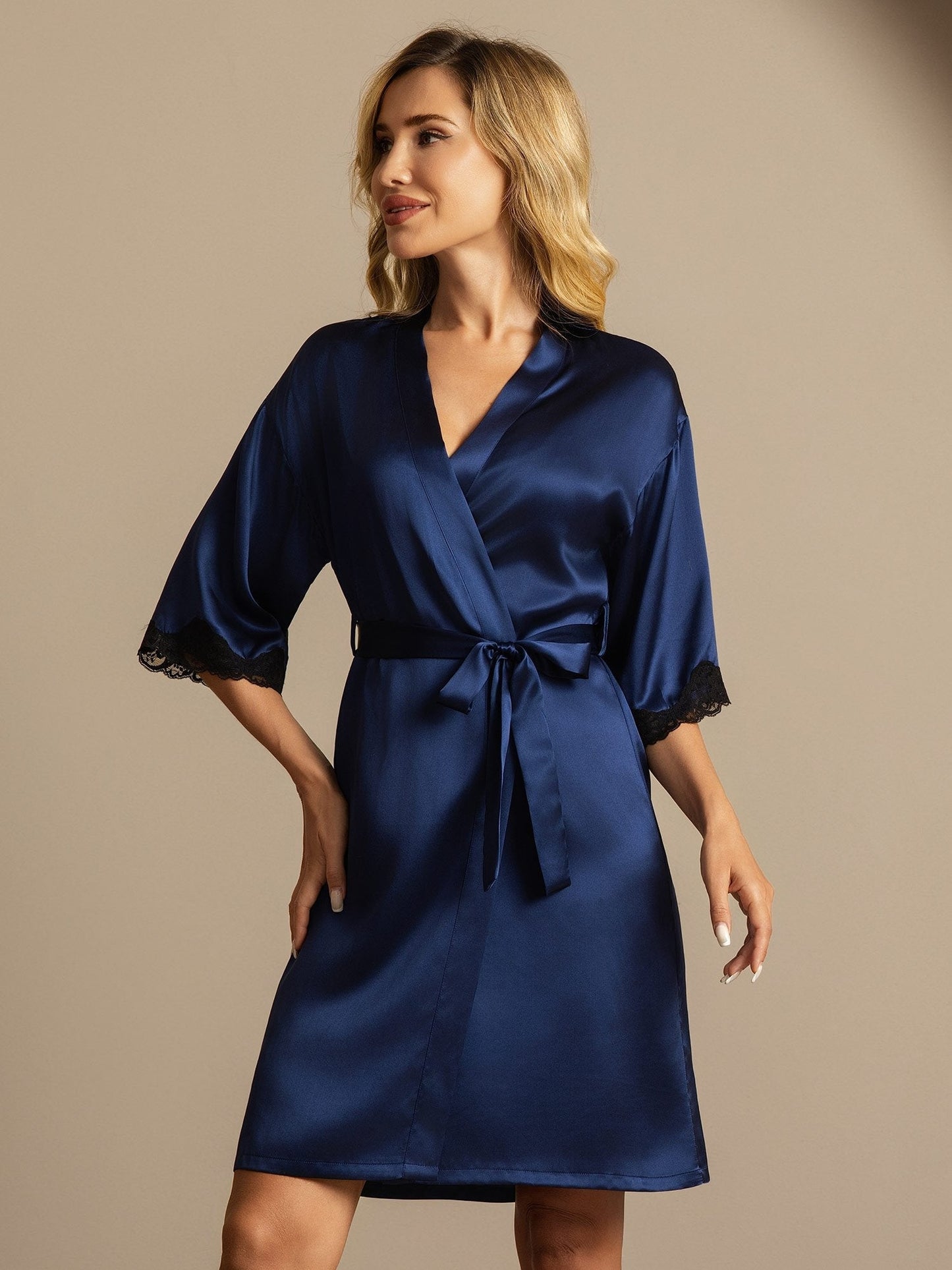 Pure Silk Basic Women's Robe with Lace Design