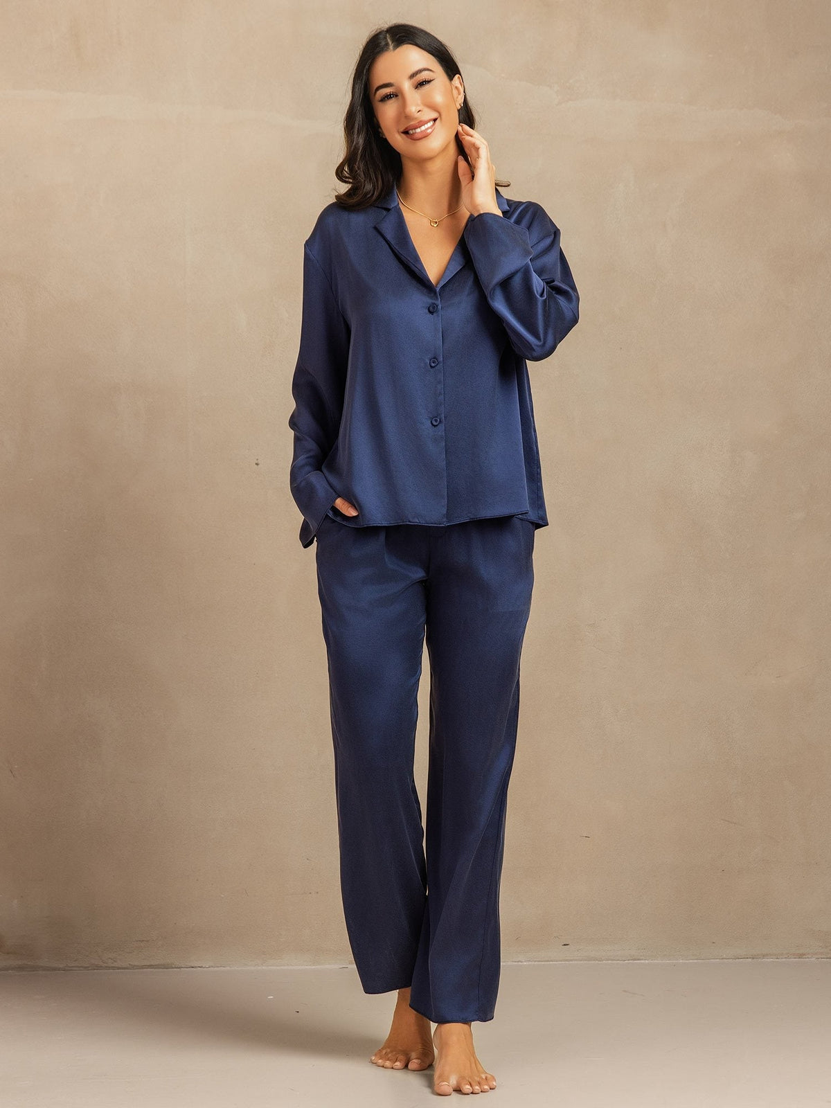 19Momme Washable Silk Long Sleeve Notch Collar Women's Pajamas Set
