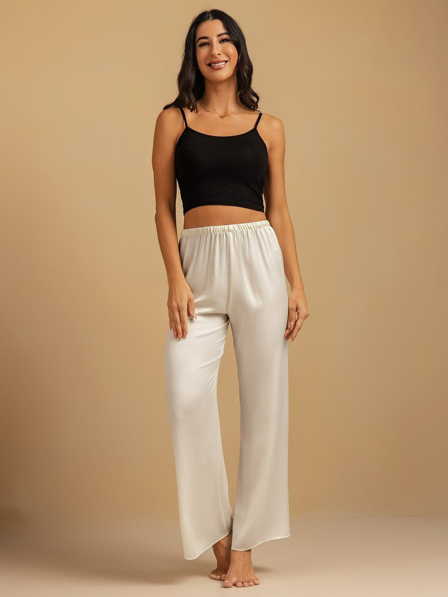 19Momme Washable Silk Wide Leg Women's Sleep Pants with Elastic Waist
