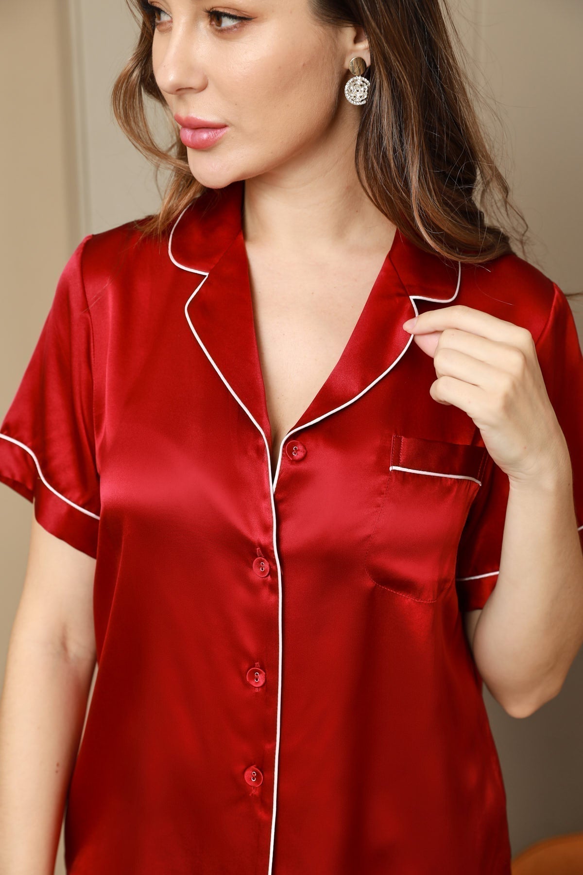 Women's Pure Silk Short Sleeve Notch Collar Pyjamas Set