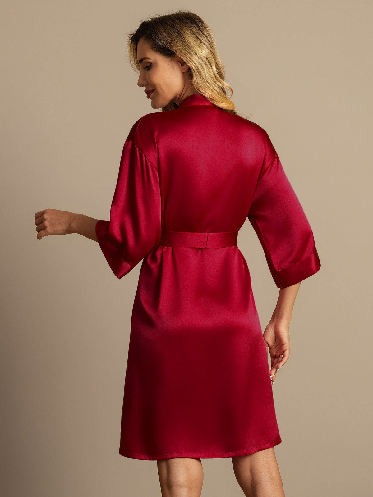 Pure Silk 3/4 Sleeve Women's Kimono Wrap Dressing Gown