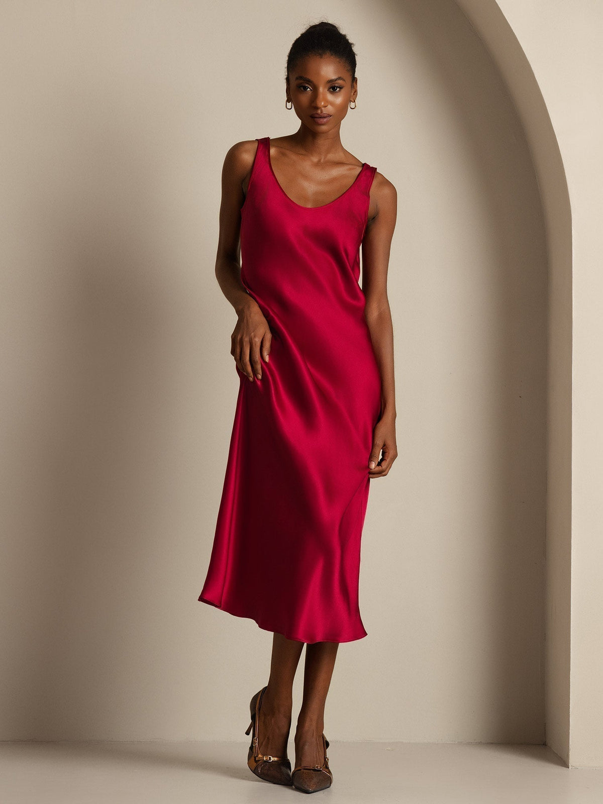 Pure Silk Sleeveless U Neck Midi Dress