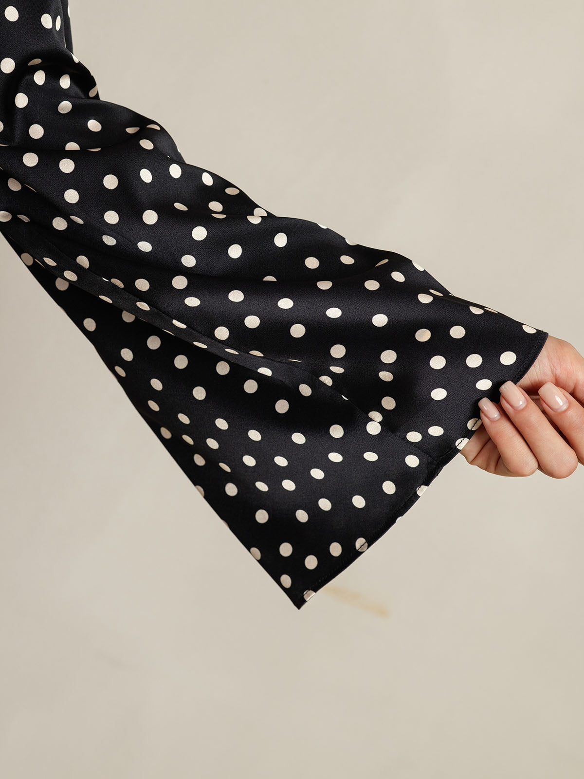 19Momme Women's Silk Polka Dot Print Bell Sleeve Boat Neck Top
