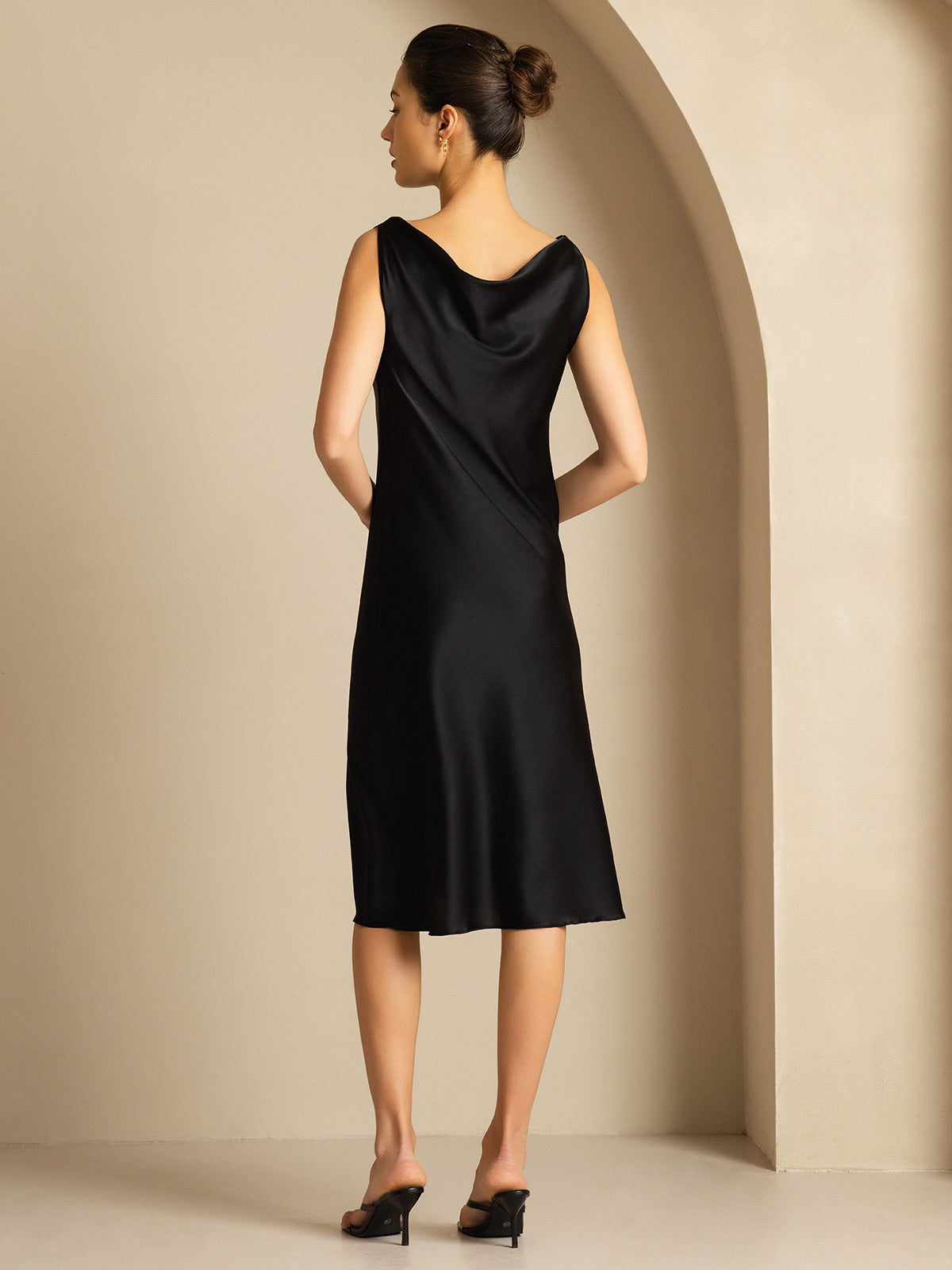 19Momme Silk Sleeveless Cowl Neck Knee Dress