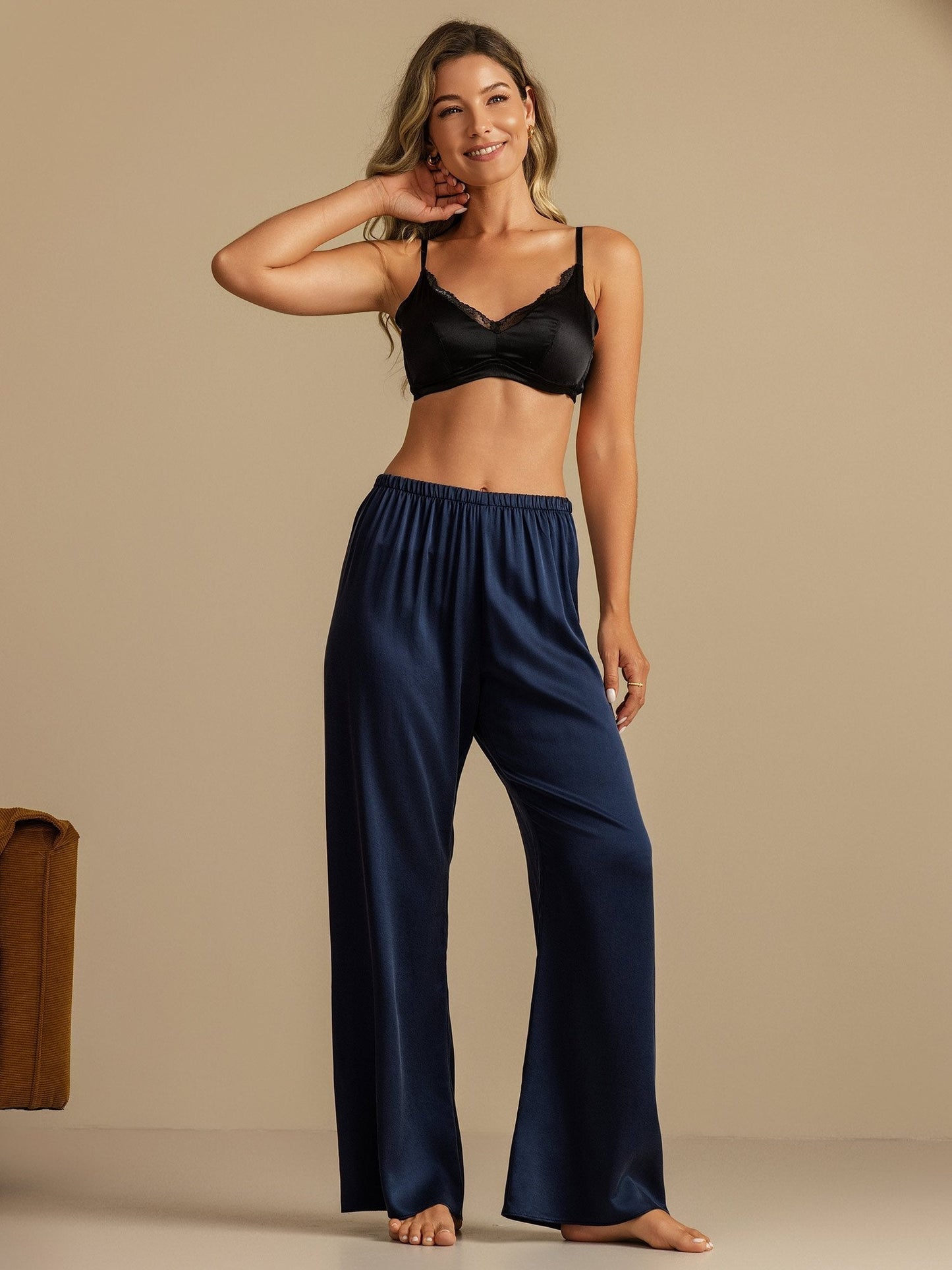 19Momme Washable Silk Wide Leg Women's Sleep Pants with Elastic Waist