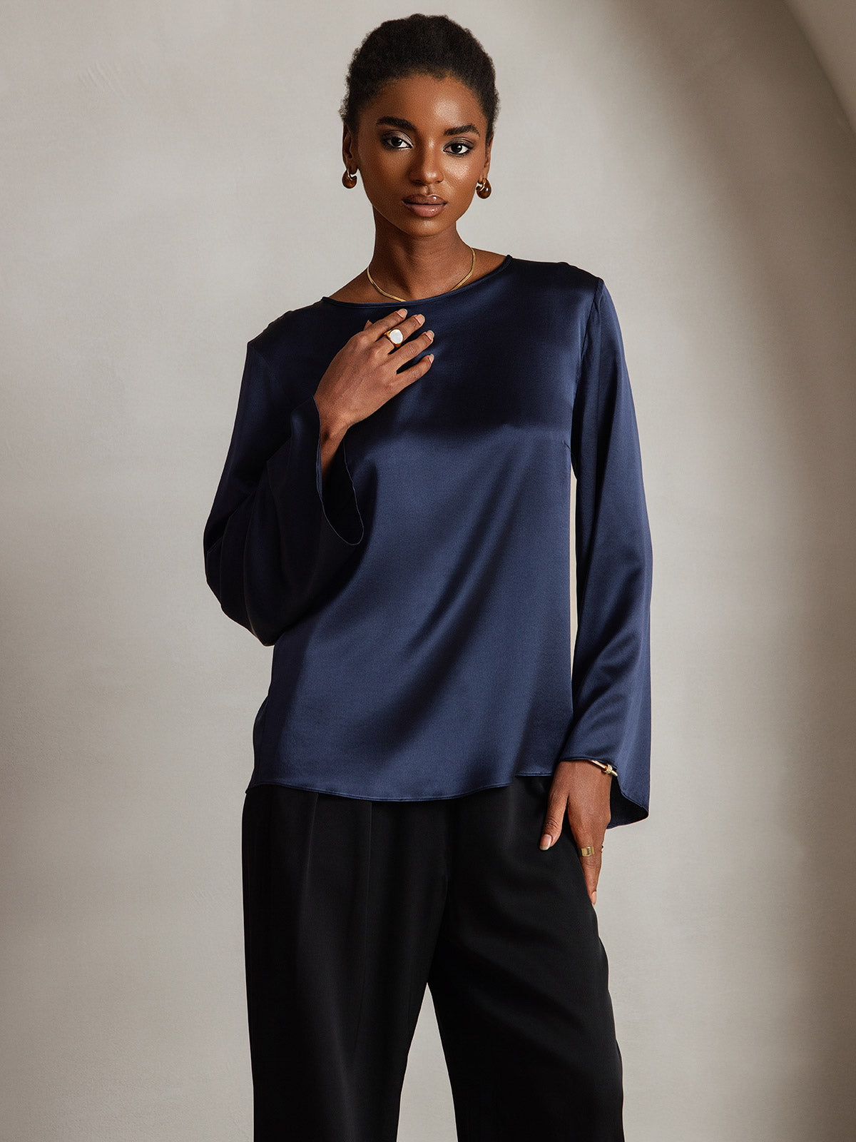 19Momme Silk Bell Sleeve Boat Neck Women's Top