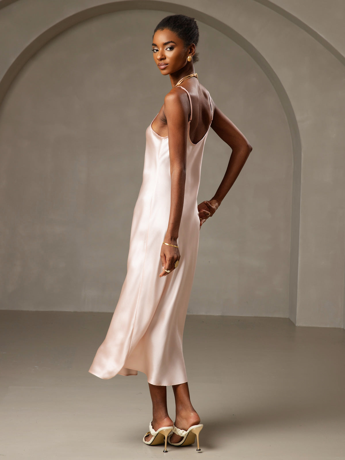 Pure Silk Spaghetti Strap Midi Dress