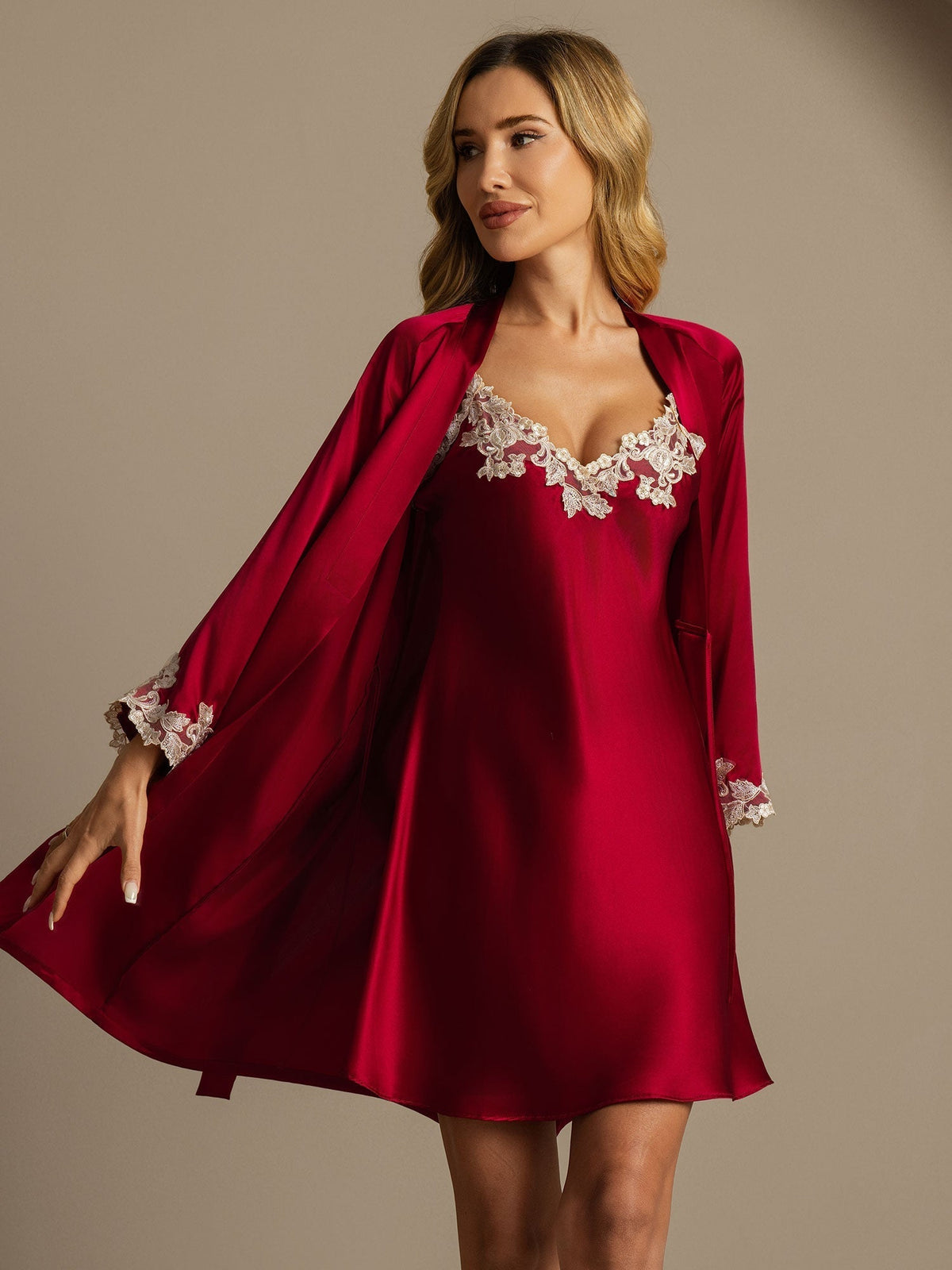 Elegant Pure Silk Nightdress&Dressing Gowns 2Pcs