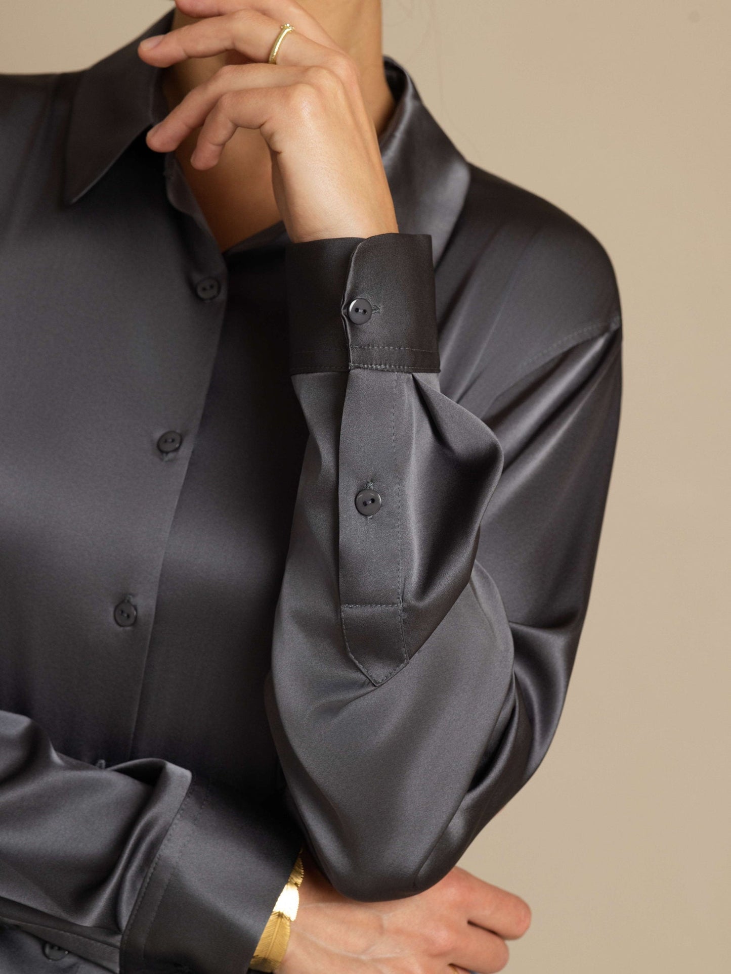 19Momme Silk Long Sleeve Lapel Collar Women's Shirt