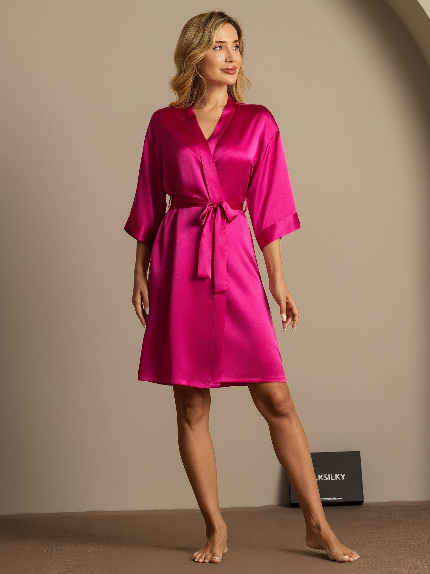 Pure Silk 3/4 Sleeve Women's Kimono Wrap Dressing Gown
