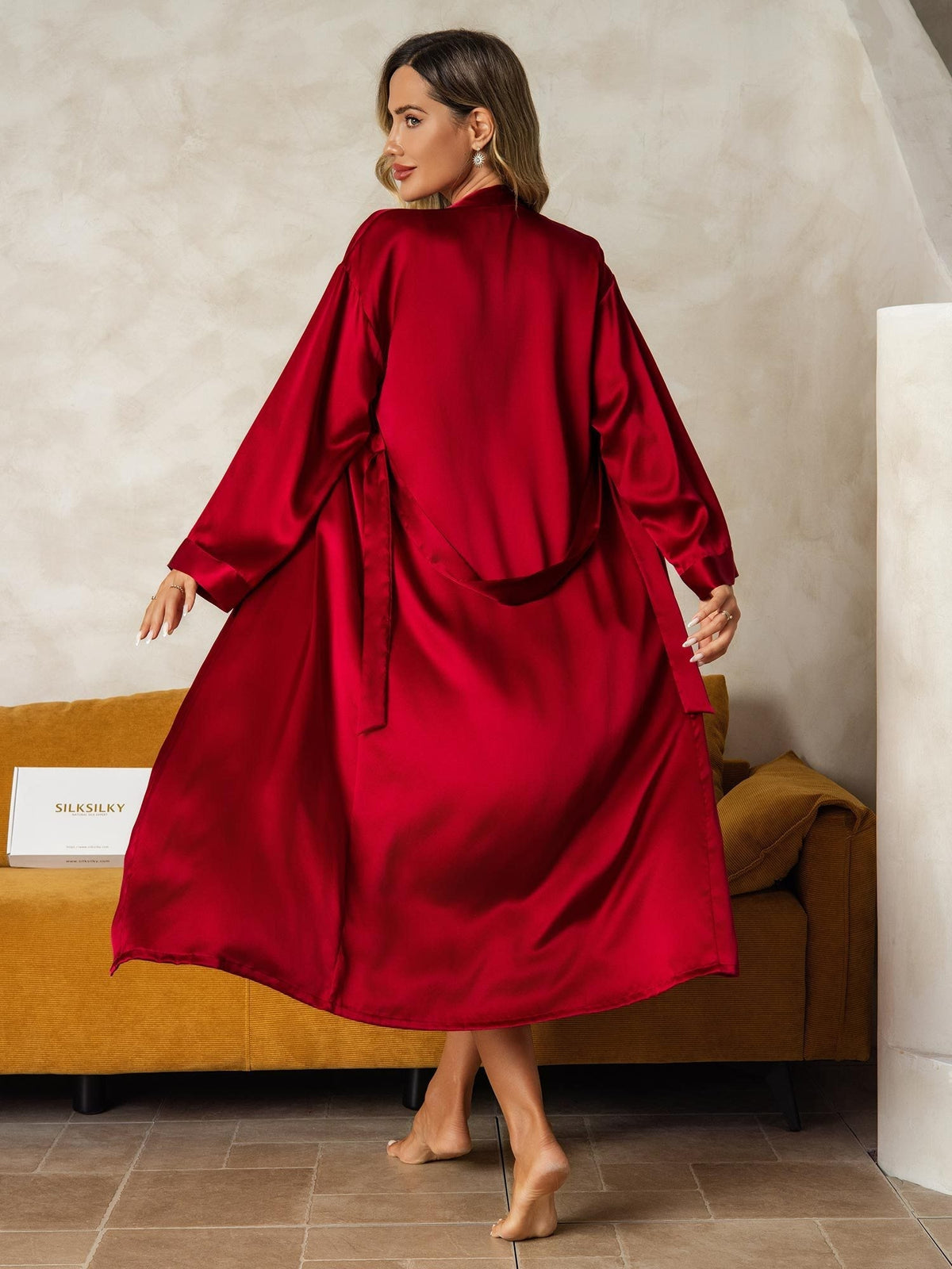 Pure Silk V-Neck Midi Nightdress & Dressing Gown Set 2Pcs