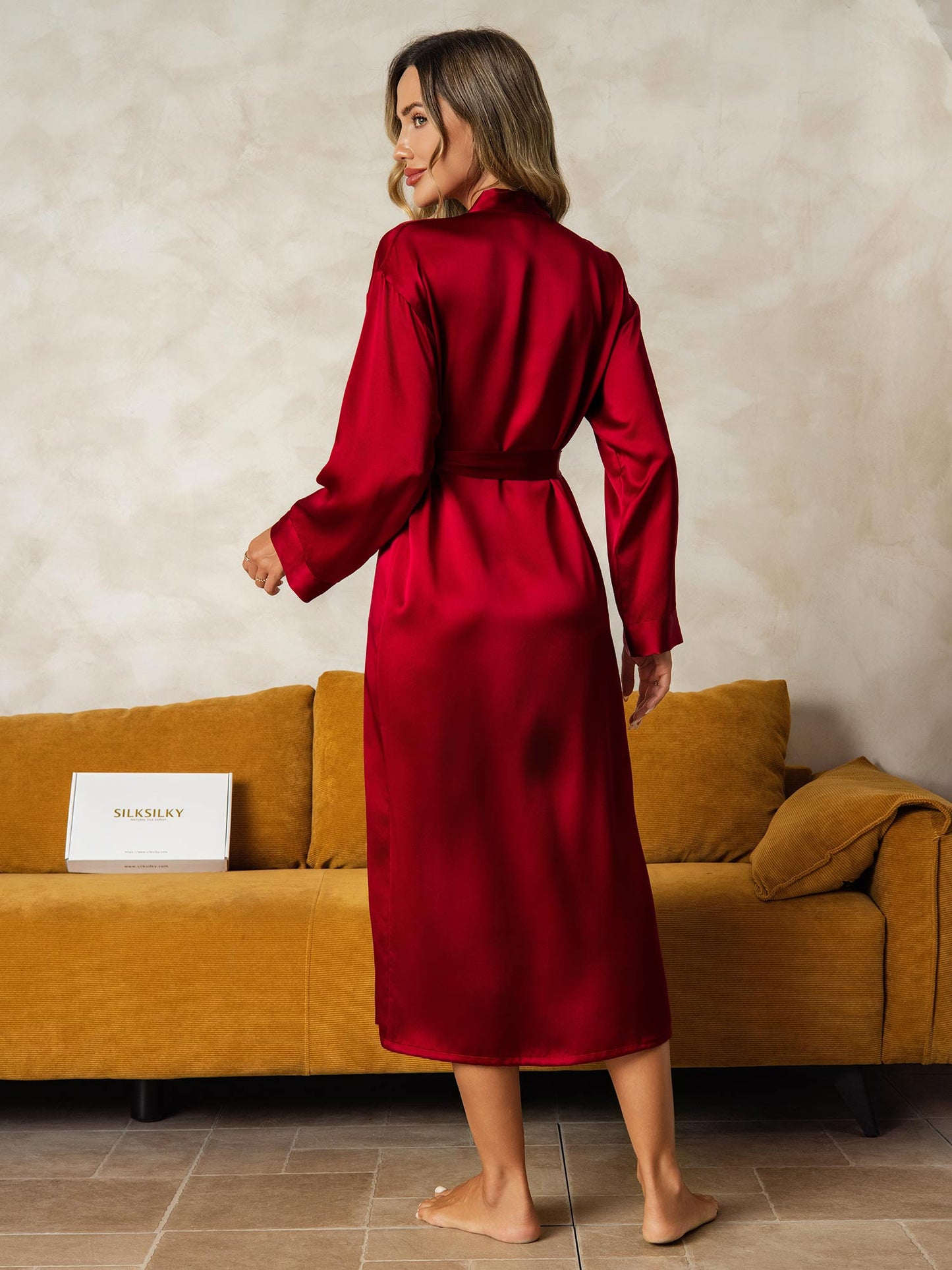 Pure Silk Long Sleeve Midi Women's Dressing Gown