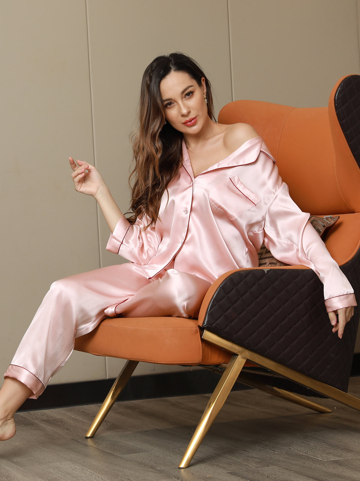 Pure Silk Notch Collar Button Up Women's Pyjamas Set