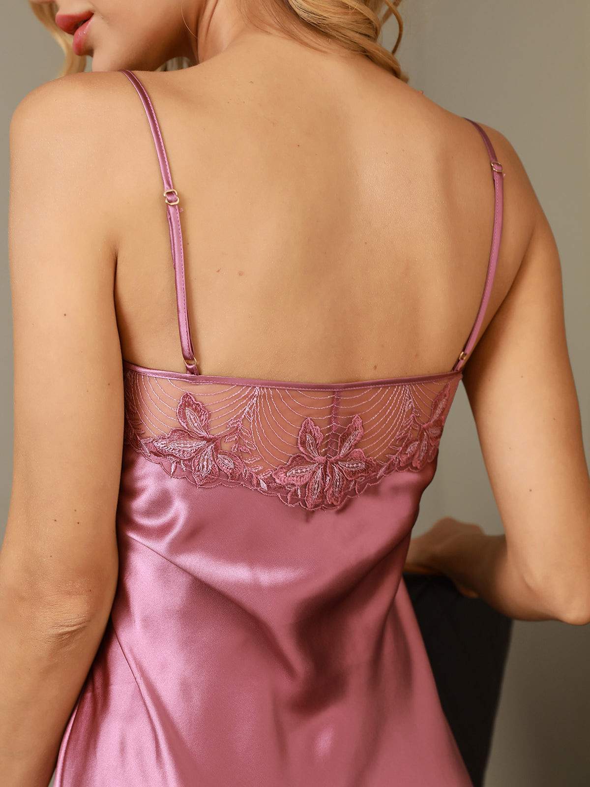 Pure Silk V-neck Nightdress with Lace Design