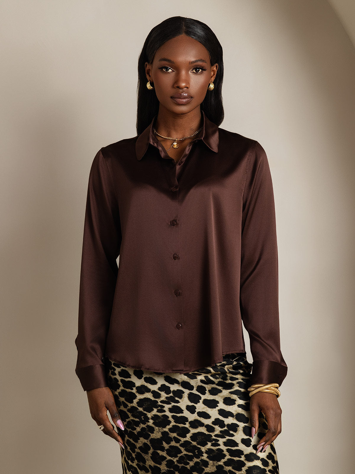 19Momme Silk Long Sleeve Lapel Collar Women's Shirt