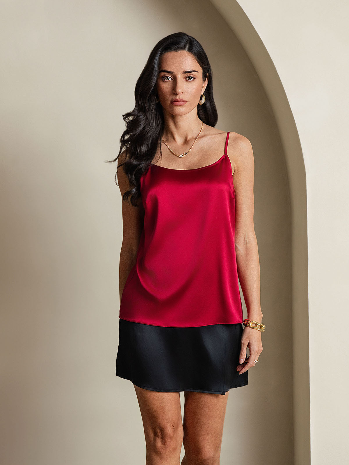 19Momme Silk Spaghetti Strap Round Neck Camisoles