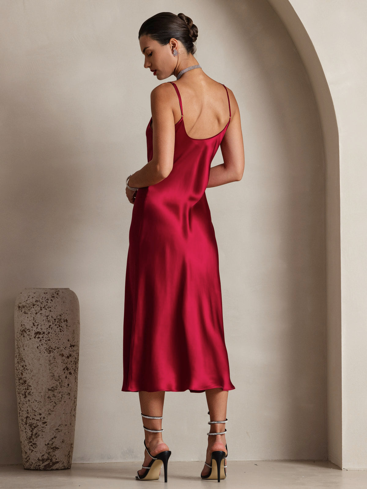 Pure Silk Spaghetti Strap Midi Dress