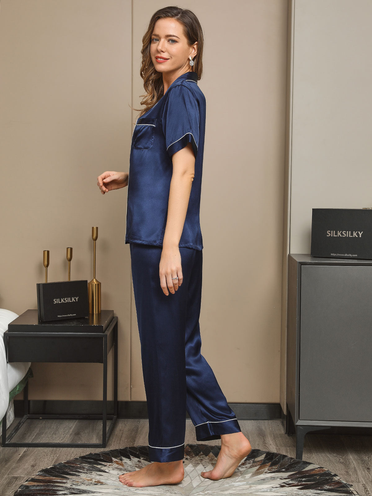 Women's Pure Silk Short Sleeve Button Up Pyjamas Set