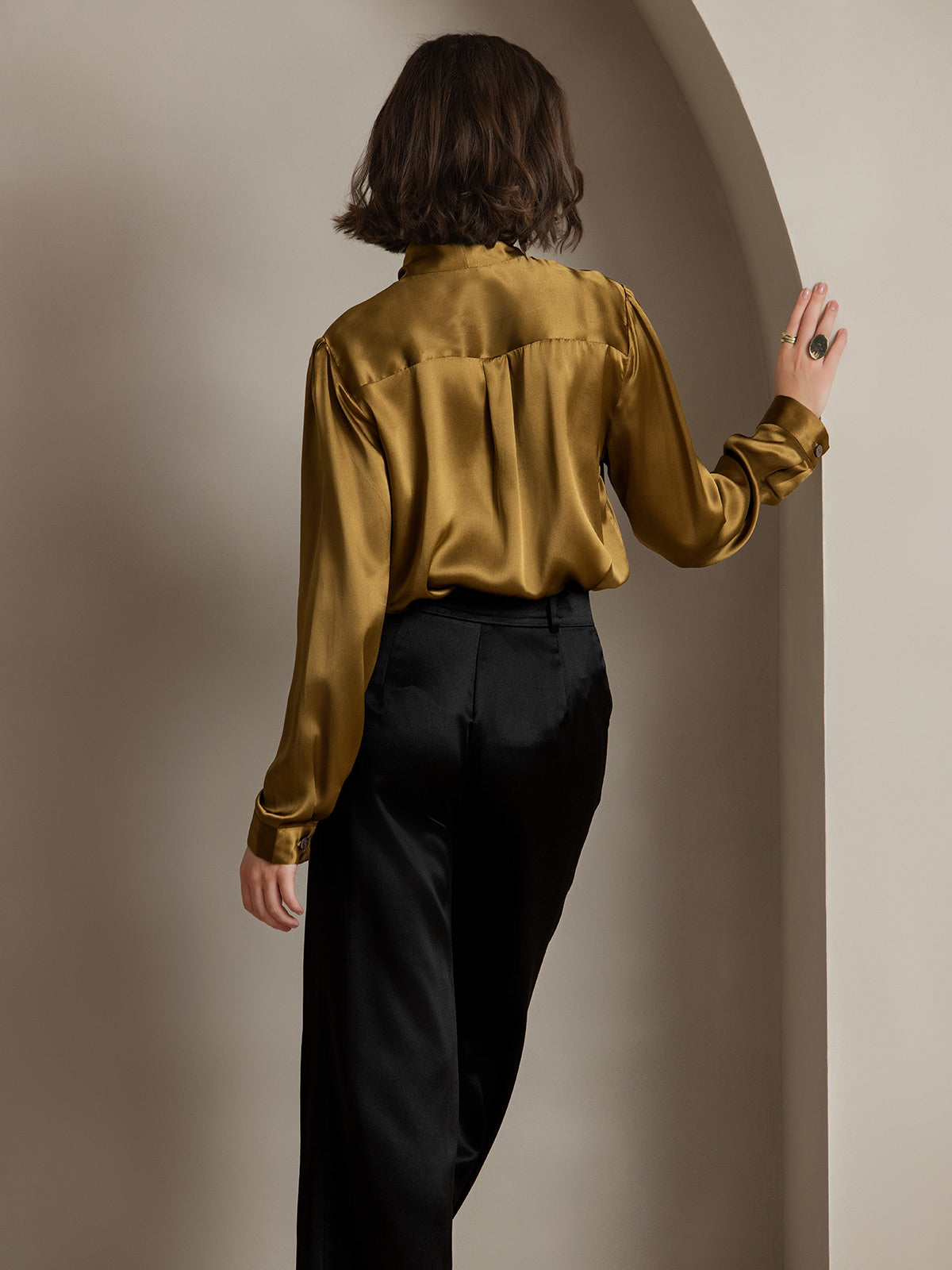 19Momme Silk Long Sleeve Tie Neck Blouse