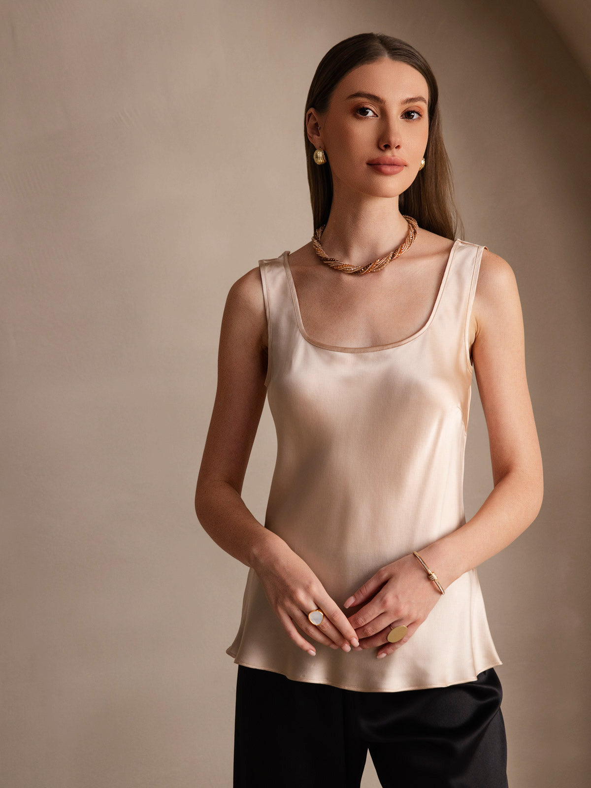 Women's Pure Silk Sleeveless U Neck Tank Top