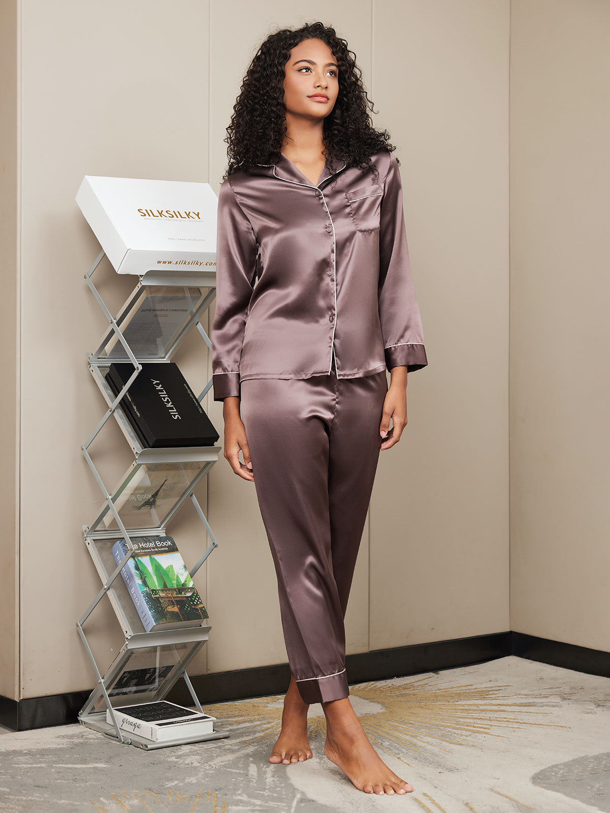 Women's Pure Silk Long Sleeve Notch Collar Pyjamas Set