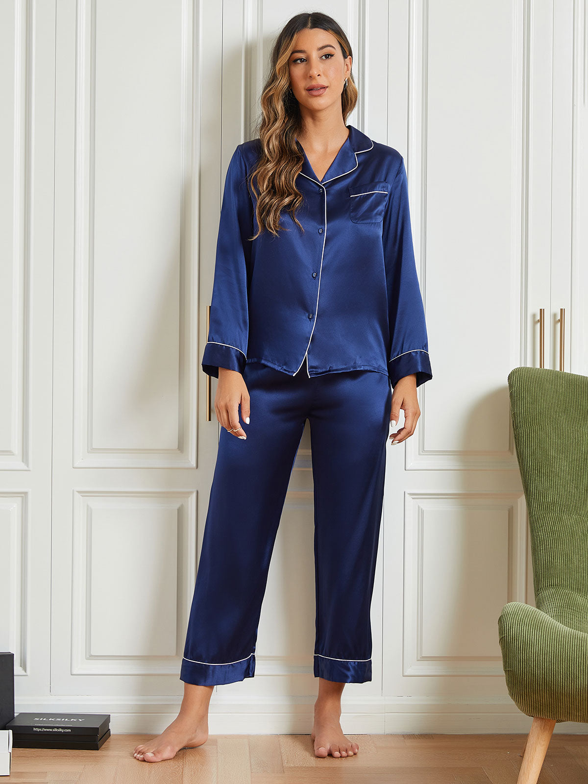 Women's Pure Silk Long Sleeve Notch Collar Pyjamas Set