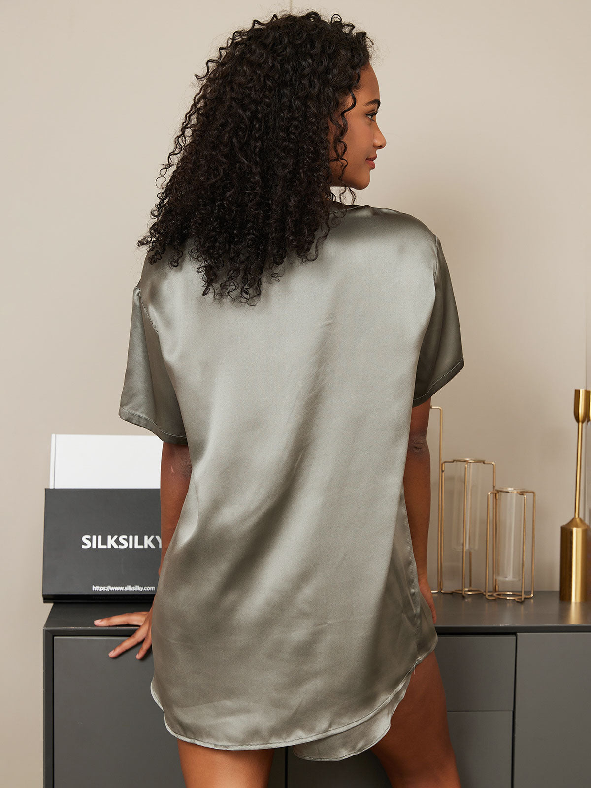 Pure Silk Short Sleeve Round Neck Womens Sleep Tee (Shorts Not Included)