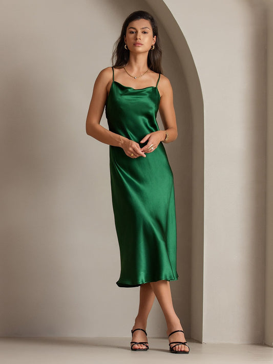 Pure Silk Cowl Neck Midi Dress
