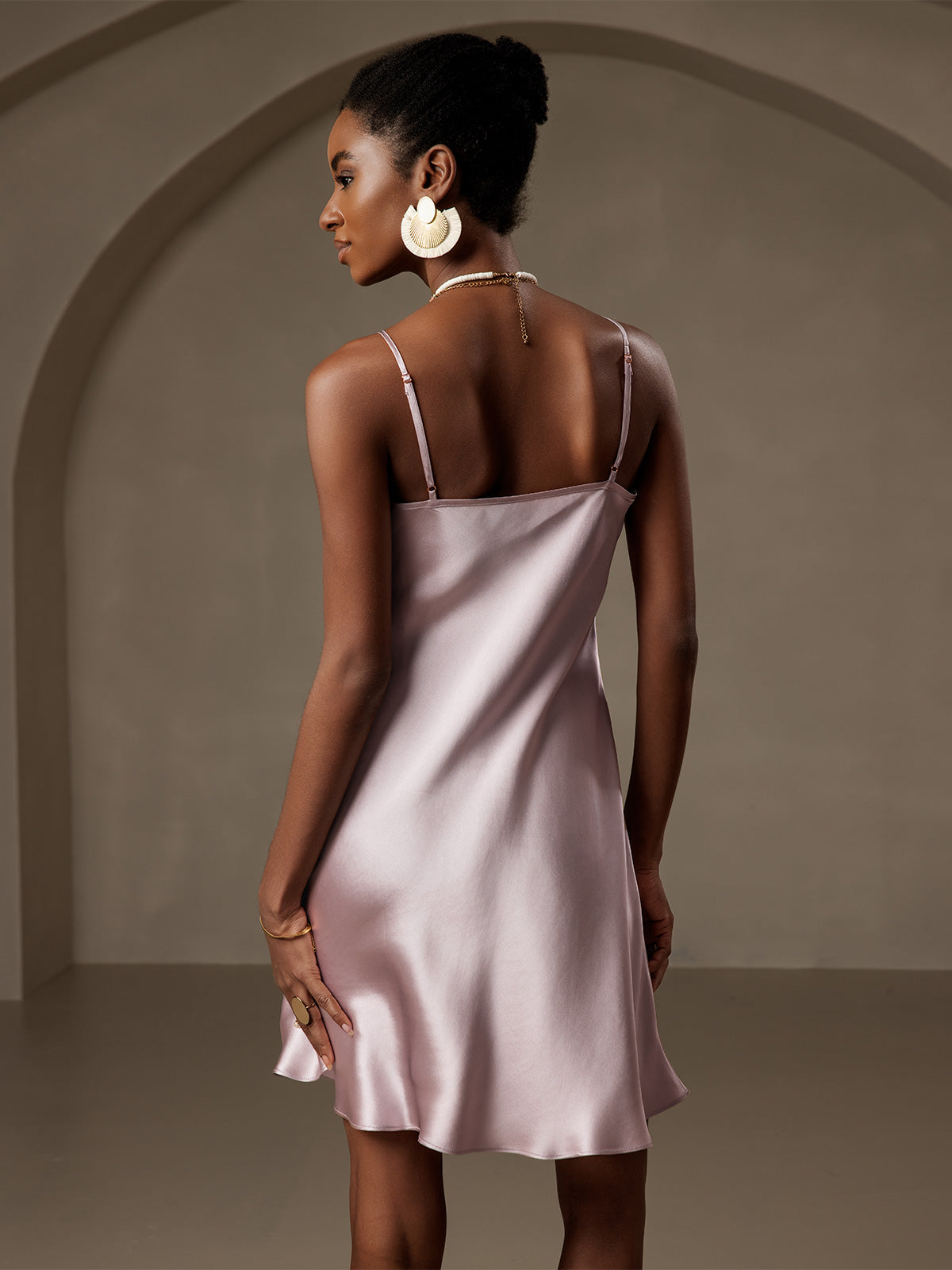 Pure Silk Spaghetti Strap V Neck Short Dress