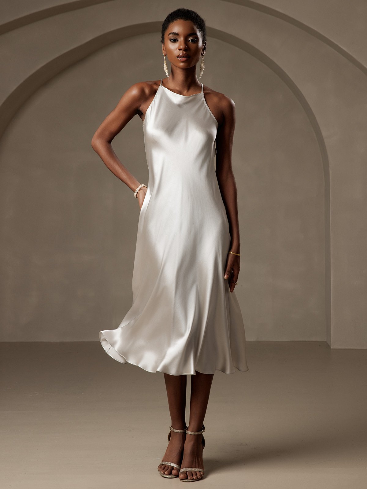Clearance(Ships to UK Only) - 19Momme Silk Spaghetti straps Maxi Dress
