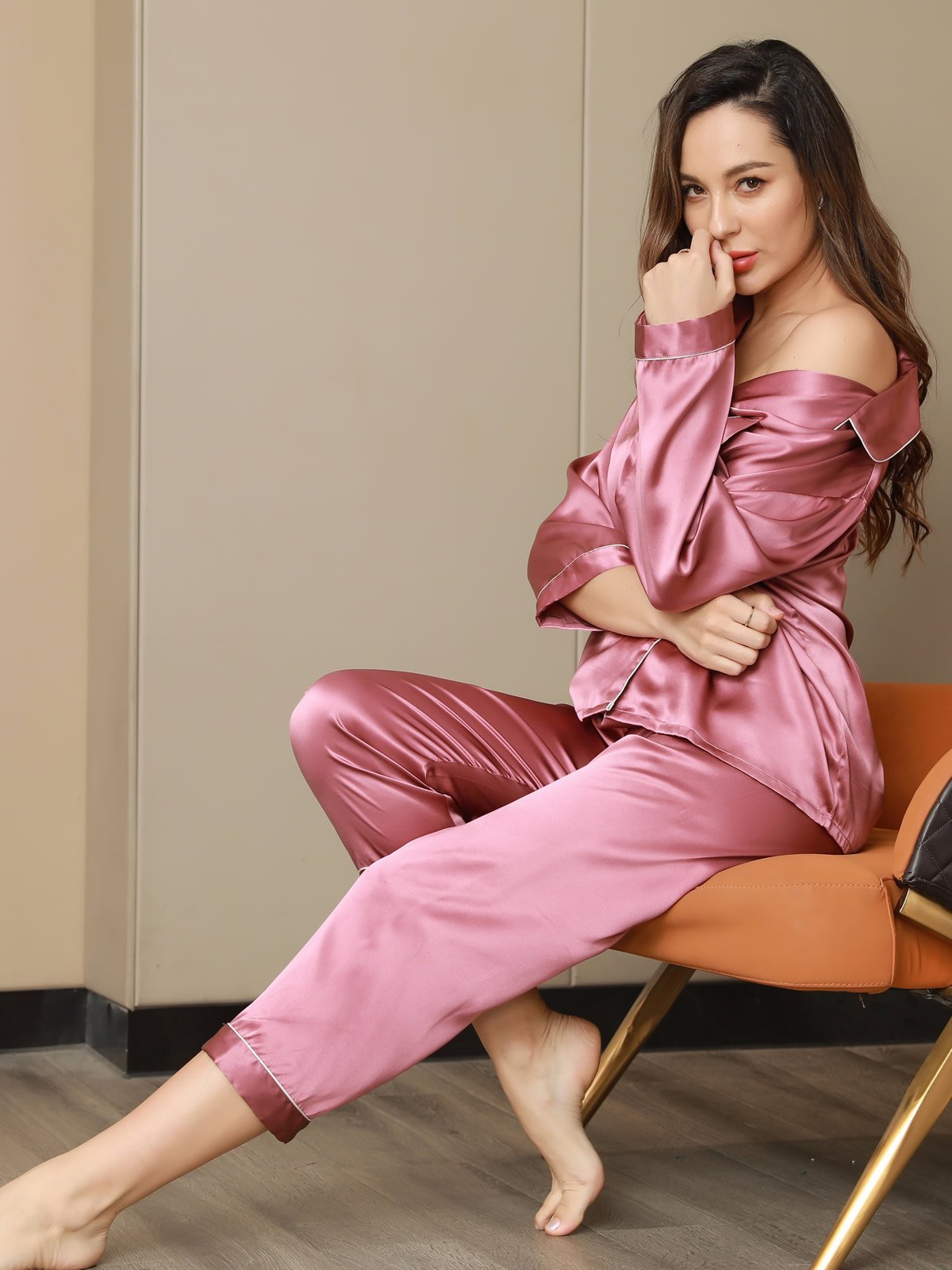 Women's Pure Silk Long Sleeve Notch Collar Pyjamas Set