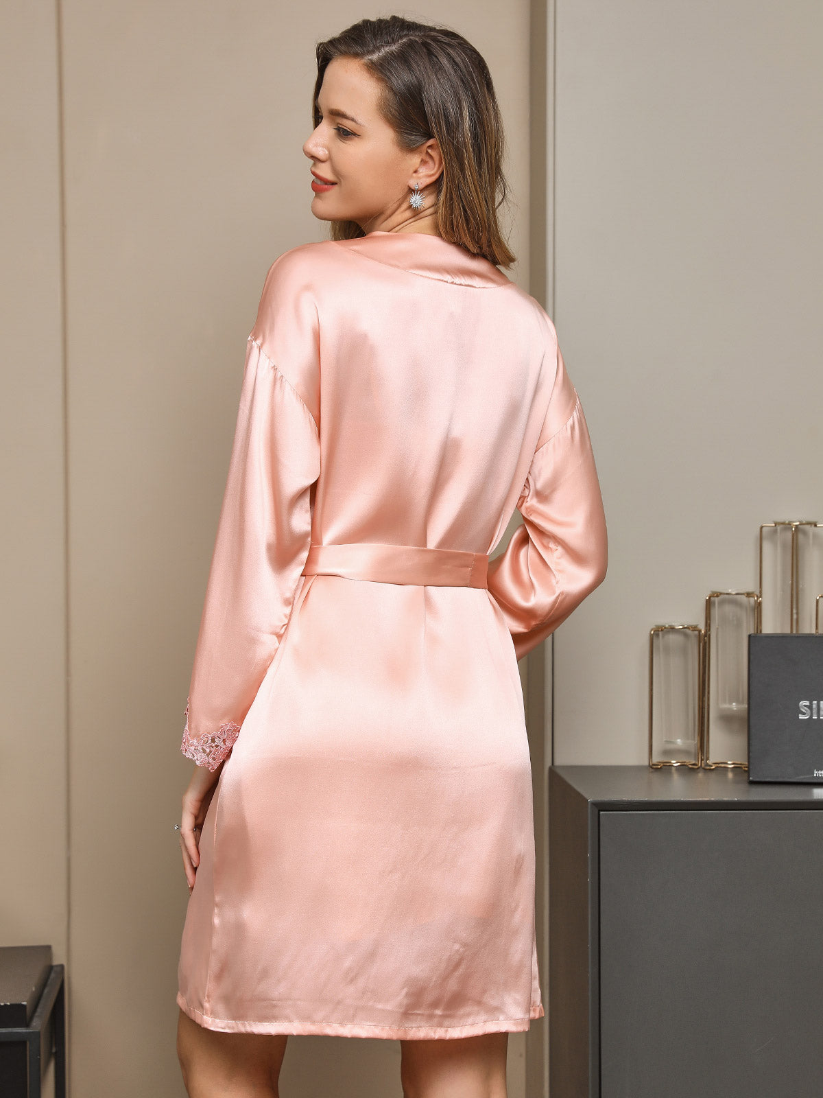 Pure Silk Lace Short Nightdress&Dressing gowns with Split Design