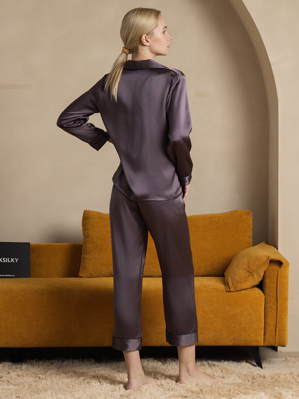 Women's Pure Silk Long Sleeve Notch Collar Pyjamas Set