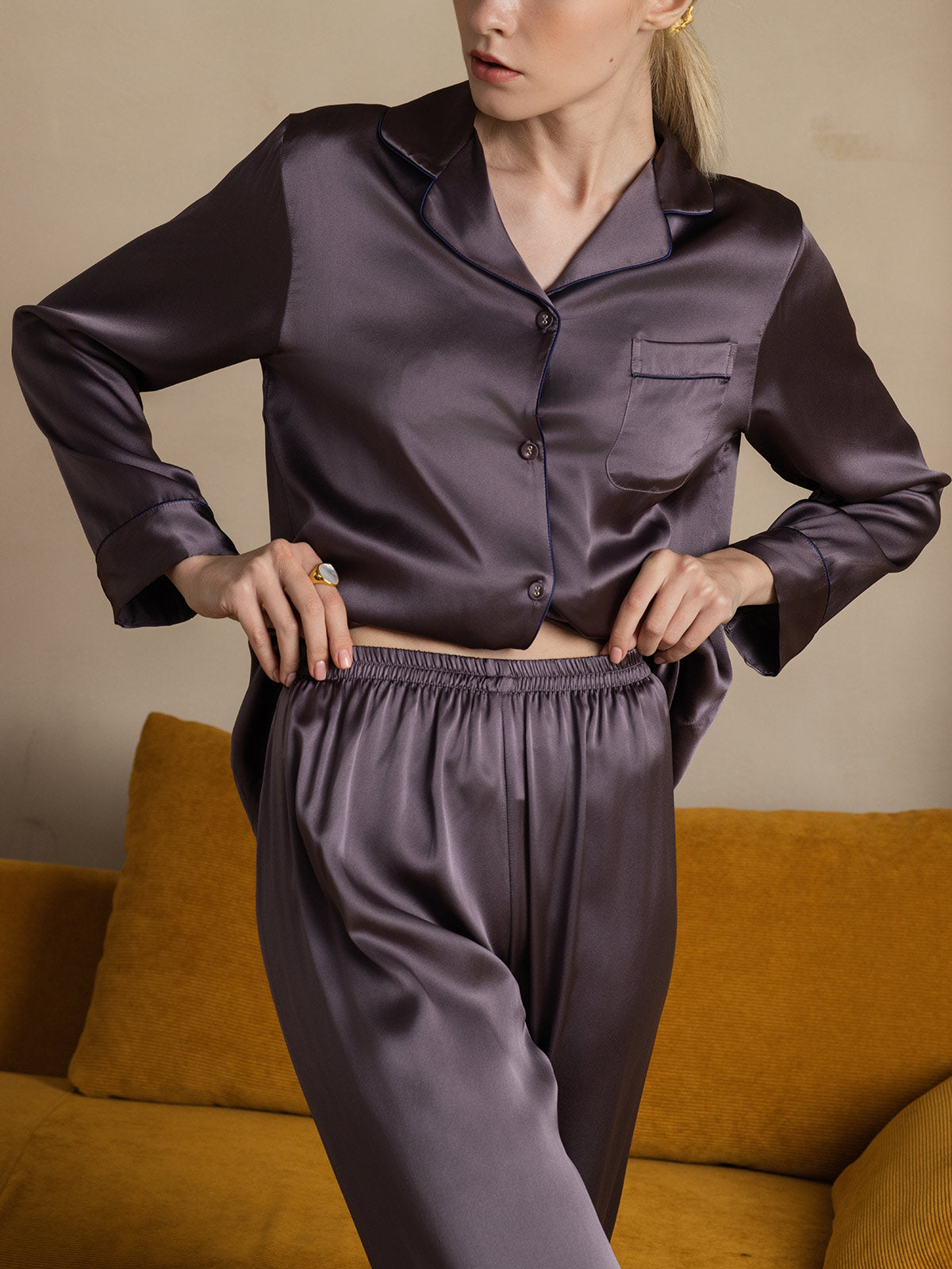 Pure Silk Long Sleeve Button Up Women's Pyjamas Set