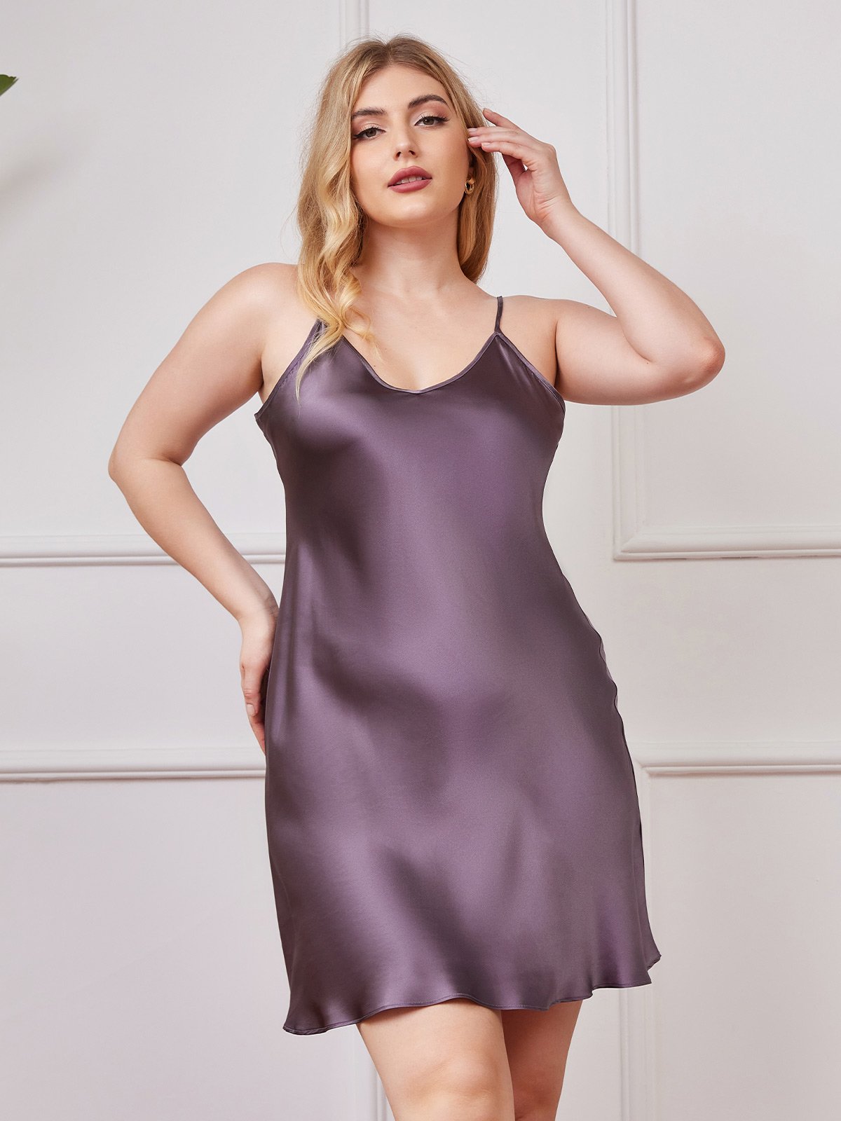 Plus Size Pure Silk Sexy Chemise Slip Nightdress