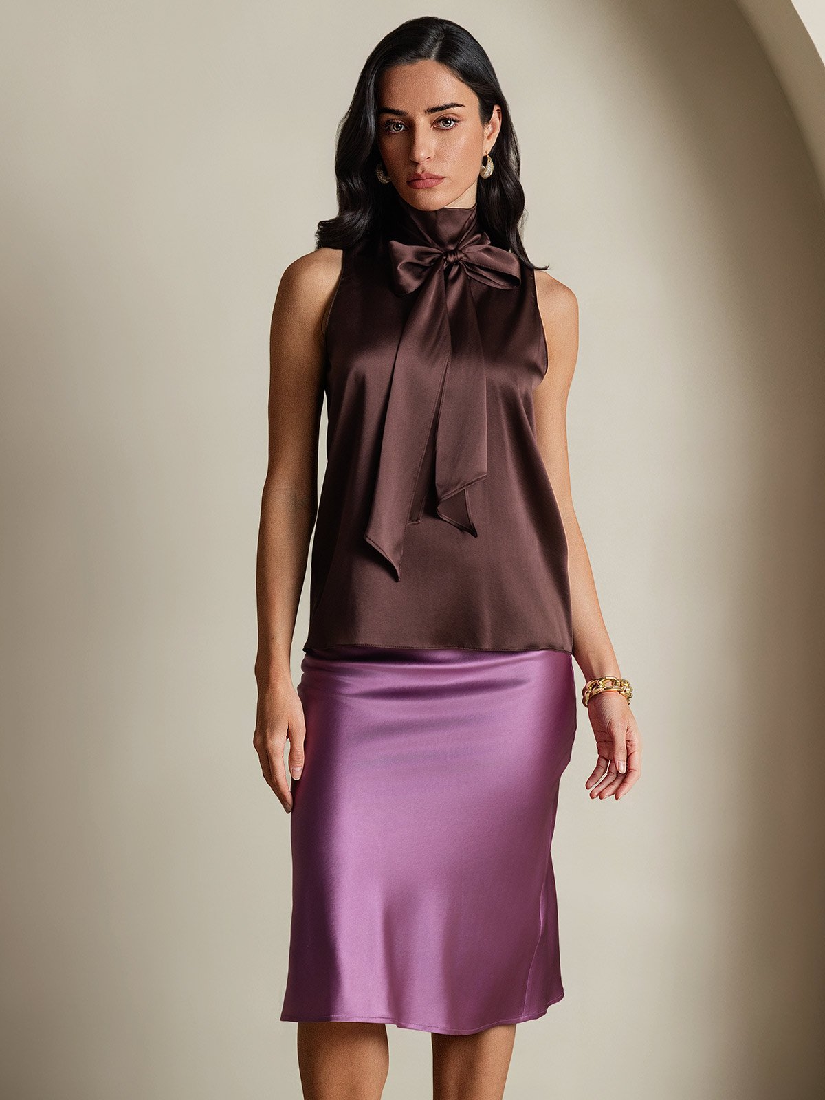 19Momme Silk Sleeveless Tie Neck Blouse