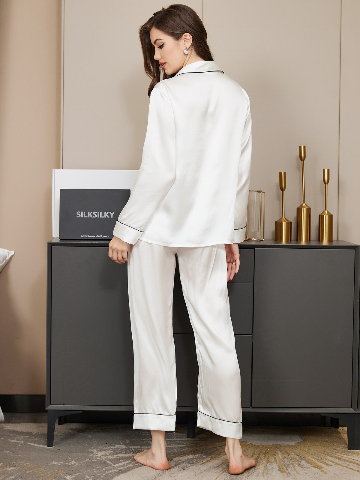 Pure Silk Long Sleeve Button Up Women's Pyjamas Set
