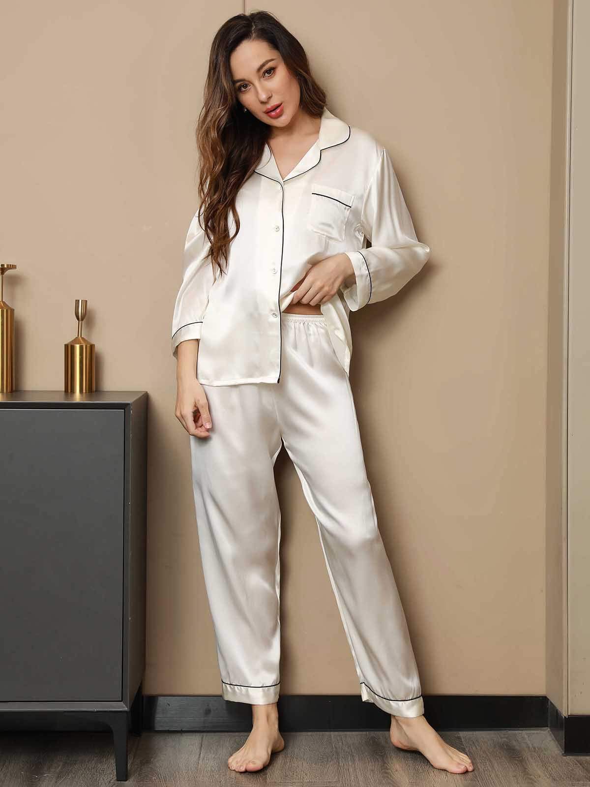 Women's Pure Silk Long Sleeve Notch Collar Pyjamas Set