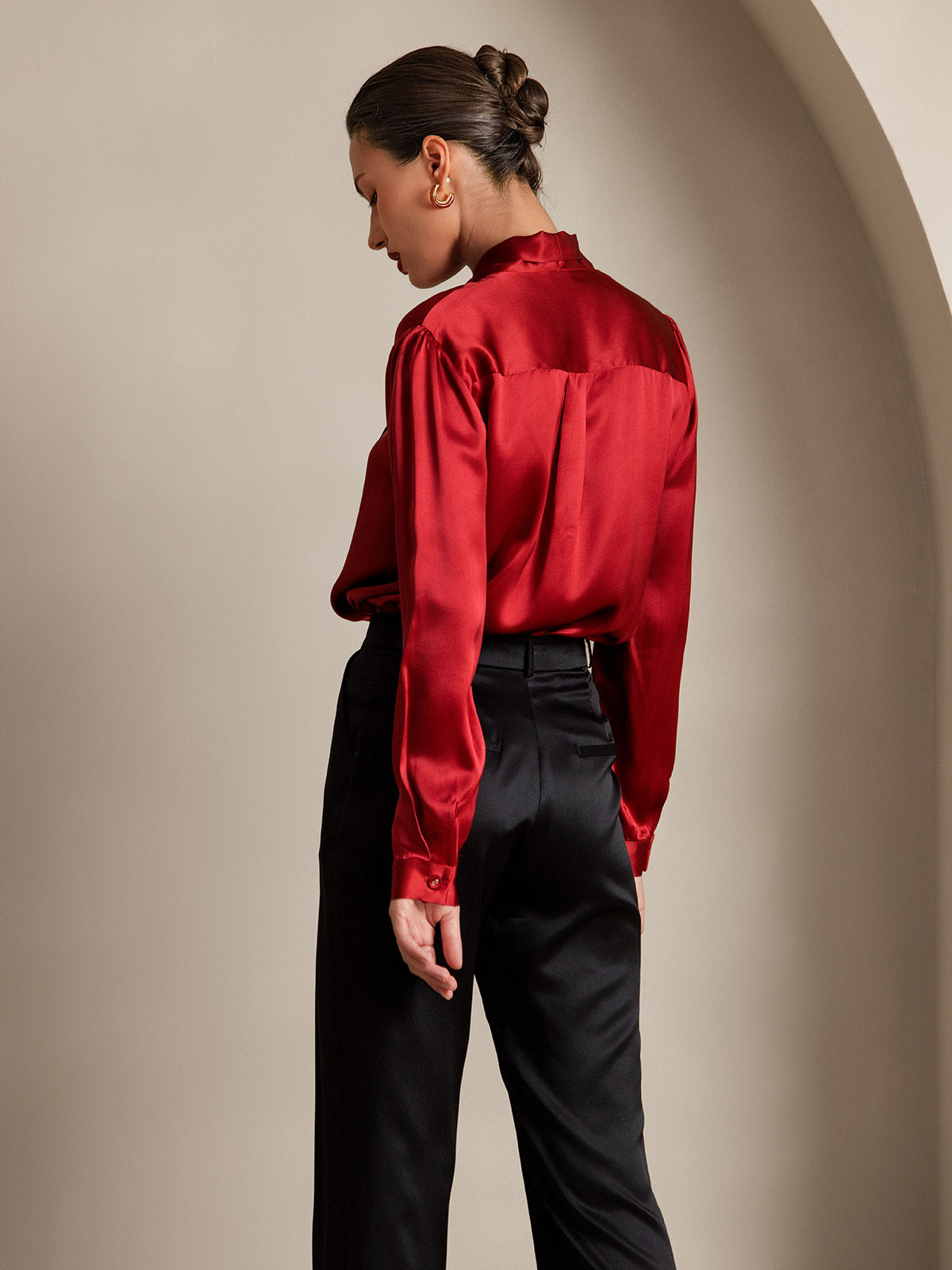19Momme Silk Long Sleeve Tie Neck Blouse