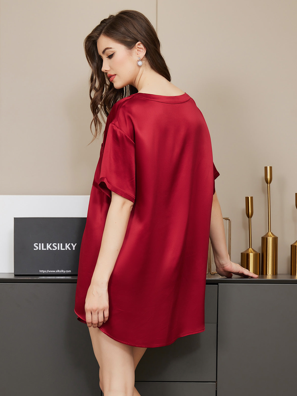 Pure Silk Short Sleeve Round Neck Womens Sleep Tee (Shorts Not Included)