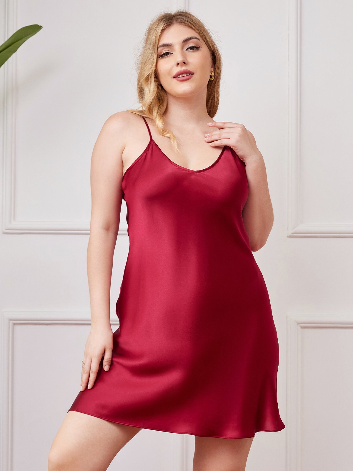 Plus Size Pure Silk Sexy Chemise Slip Nightdress