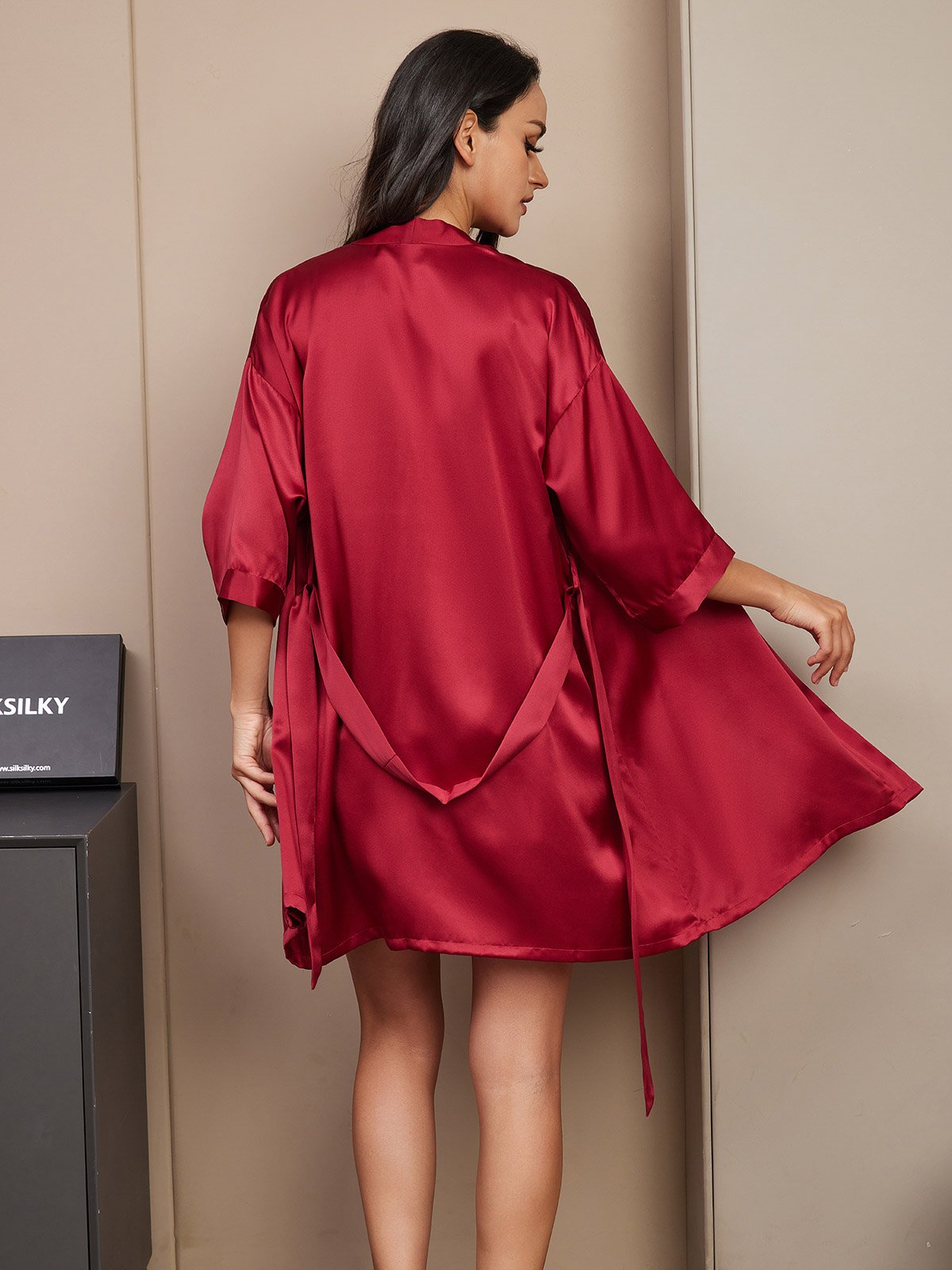 Women's Pure Silk Spaghetti Strap V-neck Camisole Set & Dressing Gown 3Pcs