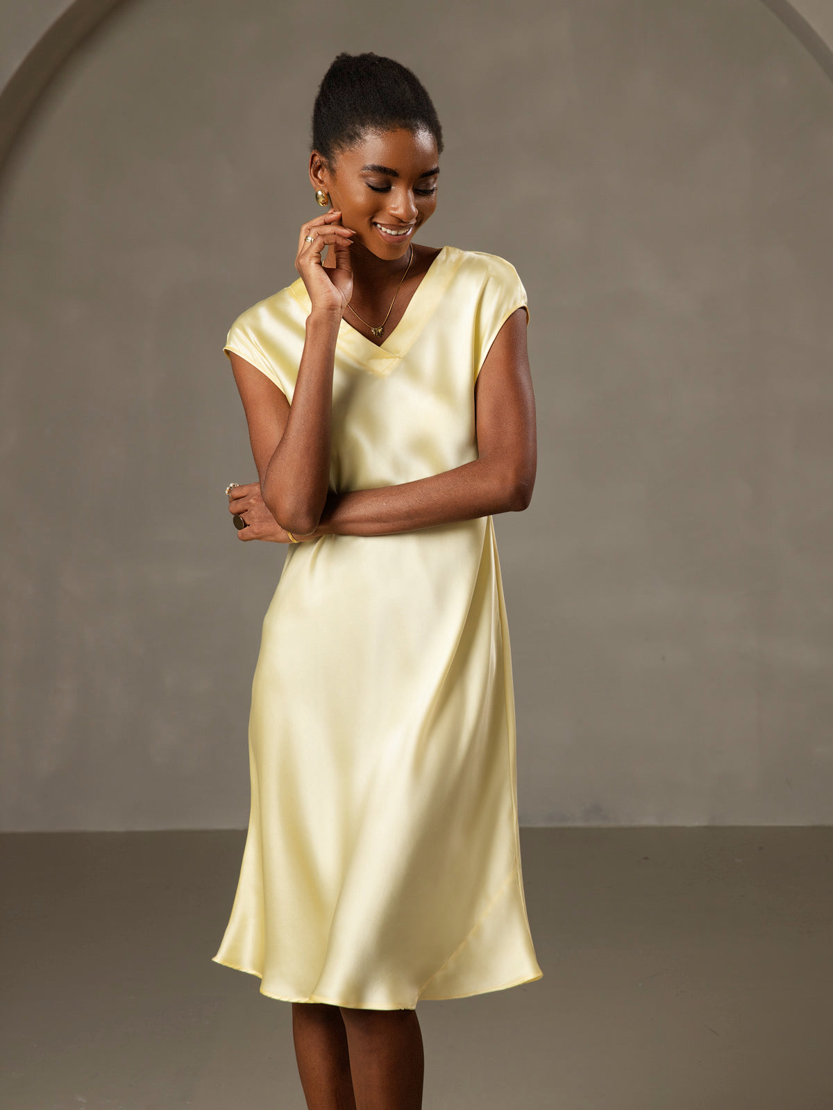 Pure Silk Cap Sleeve V-neck Knee Nightdress