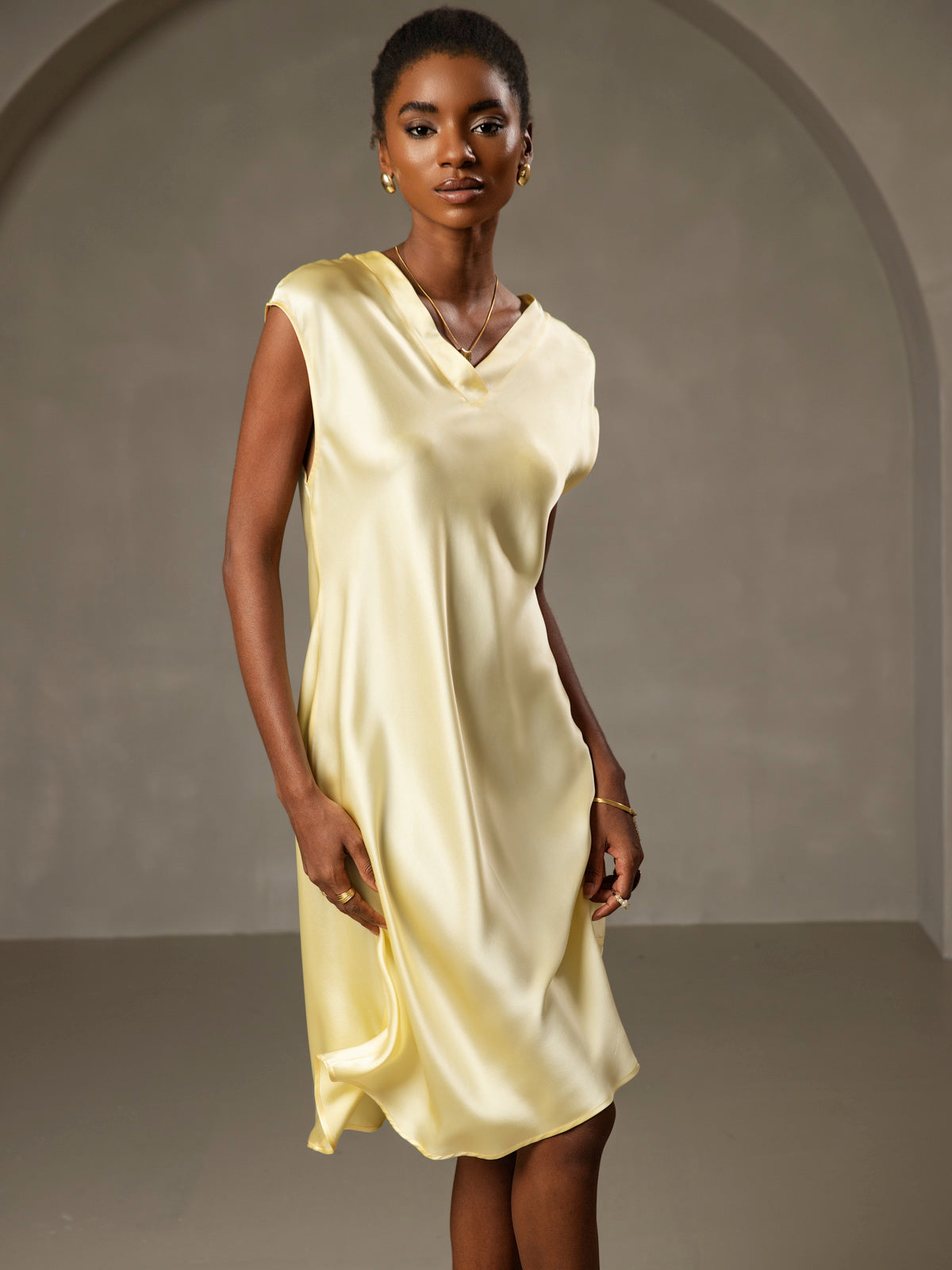Pure Silk Cap Sleeve V-neck Knee Nightdress
