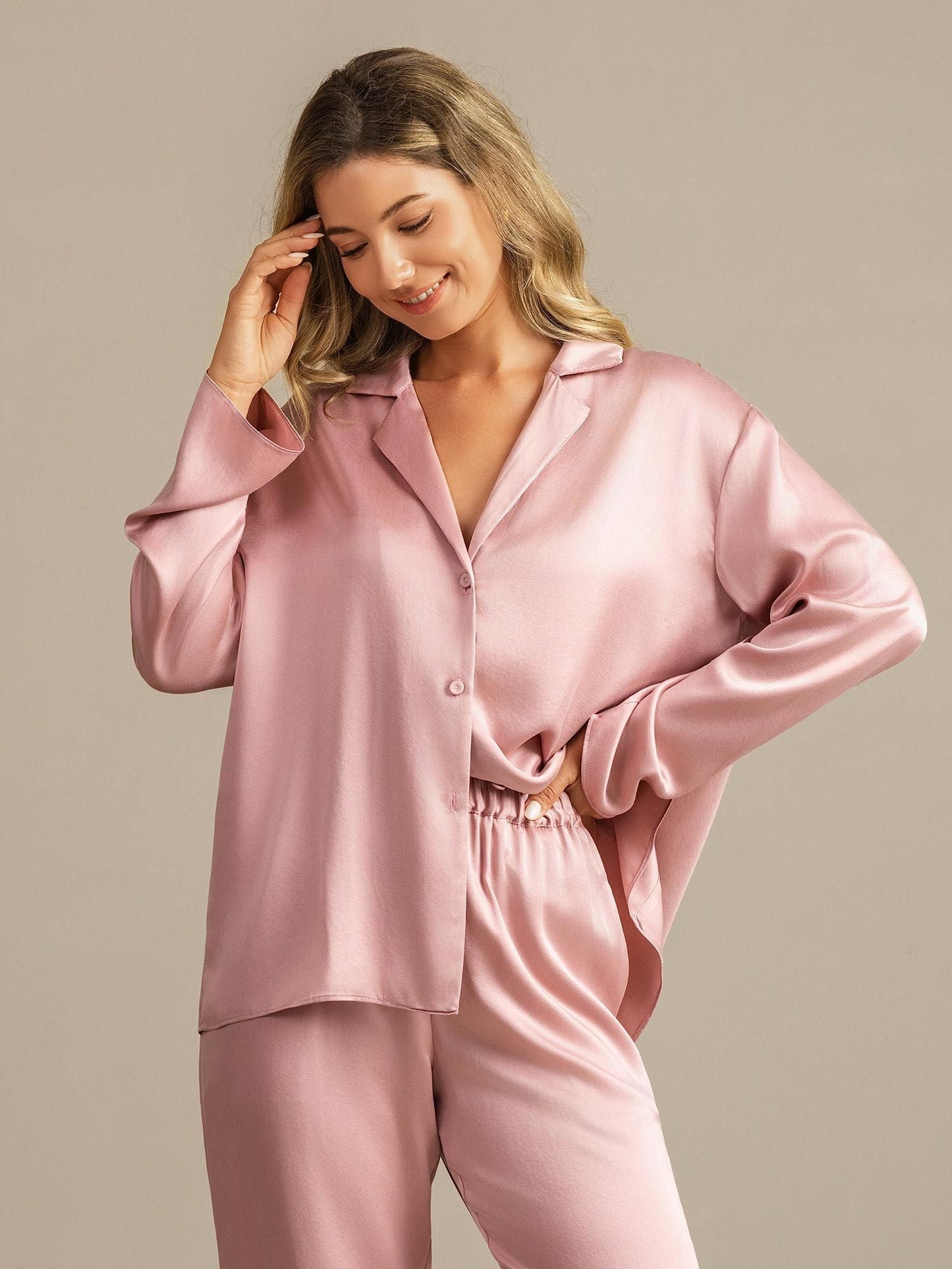 19Momme Washable Silk Long Sleeve Notch Collar Women's Pajamas Set