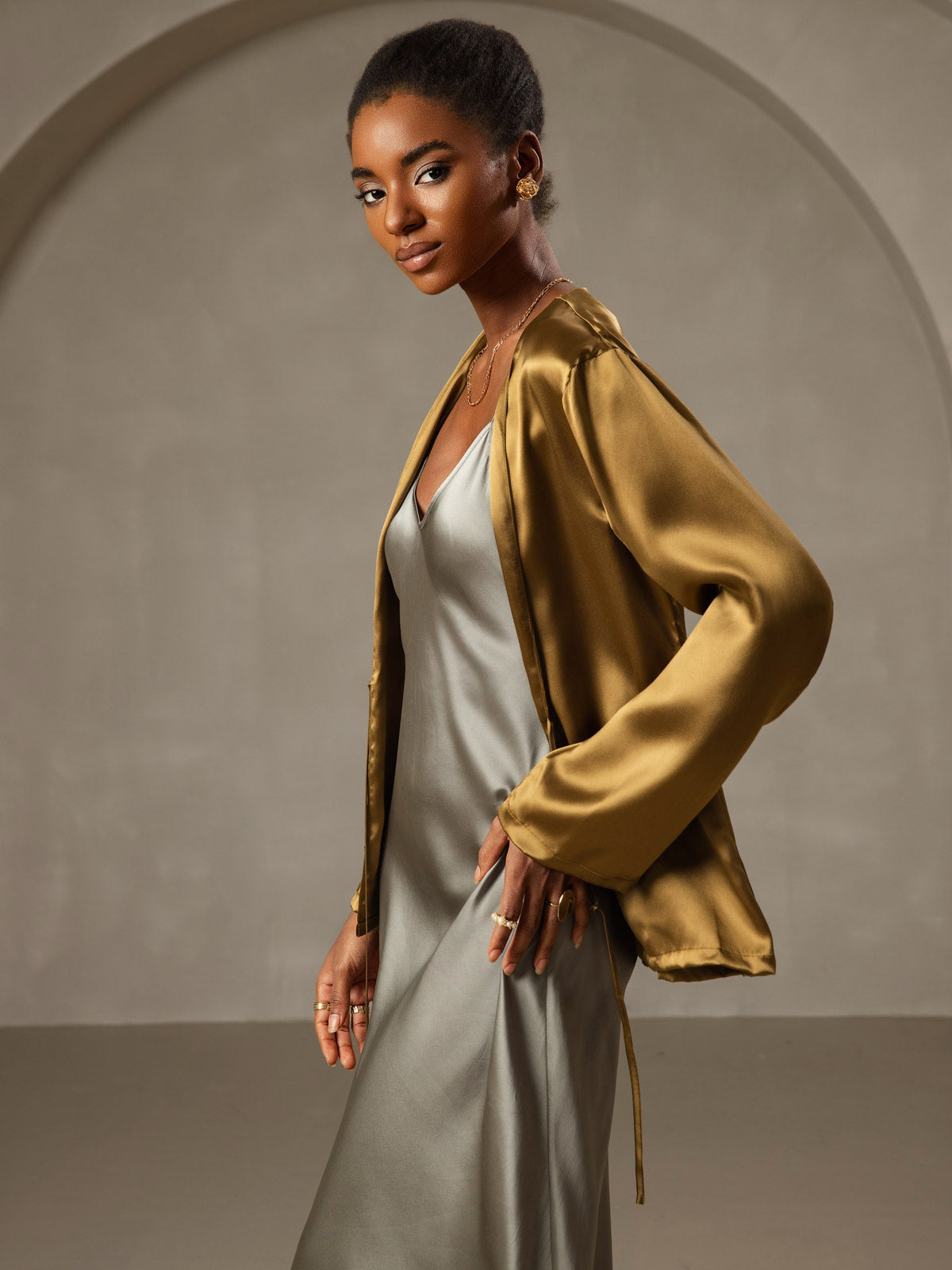 Pure Silk Spaghetti Strap V-neck Midi Nightdress