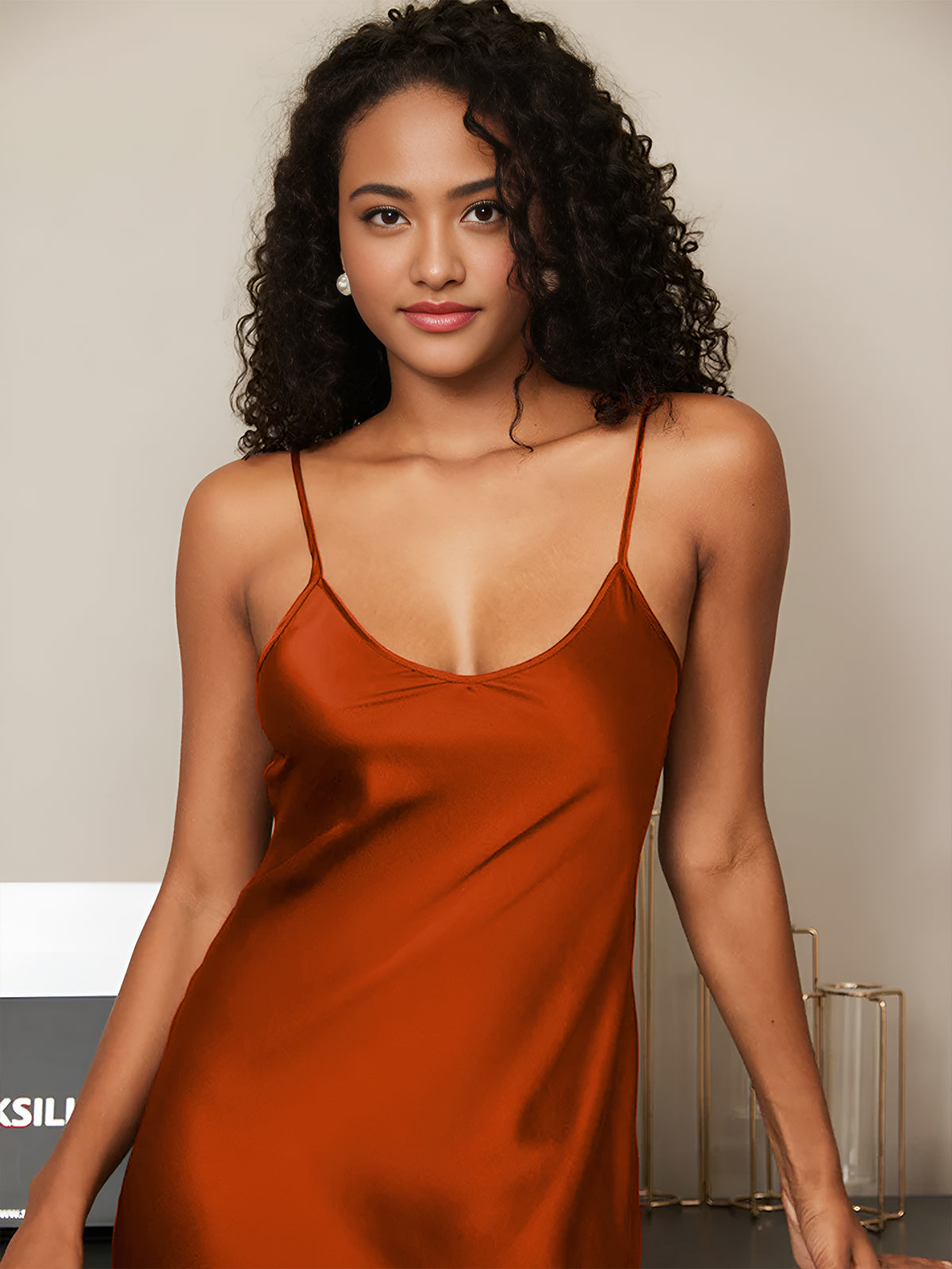 Women's Pure Silk Spaghetti Strap V-neck Midi Nightdress