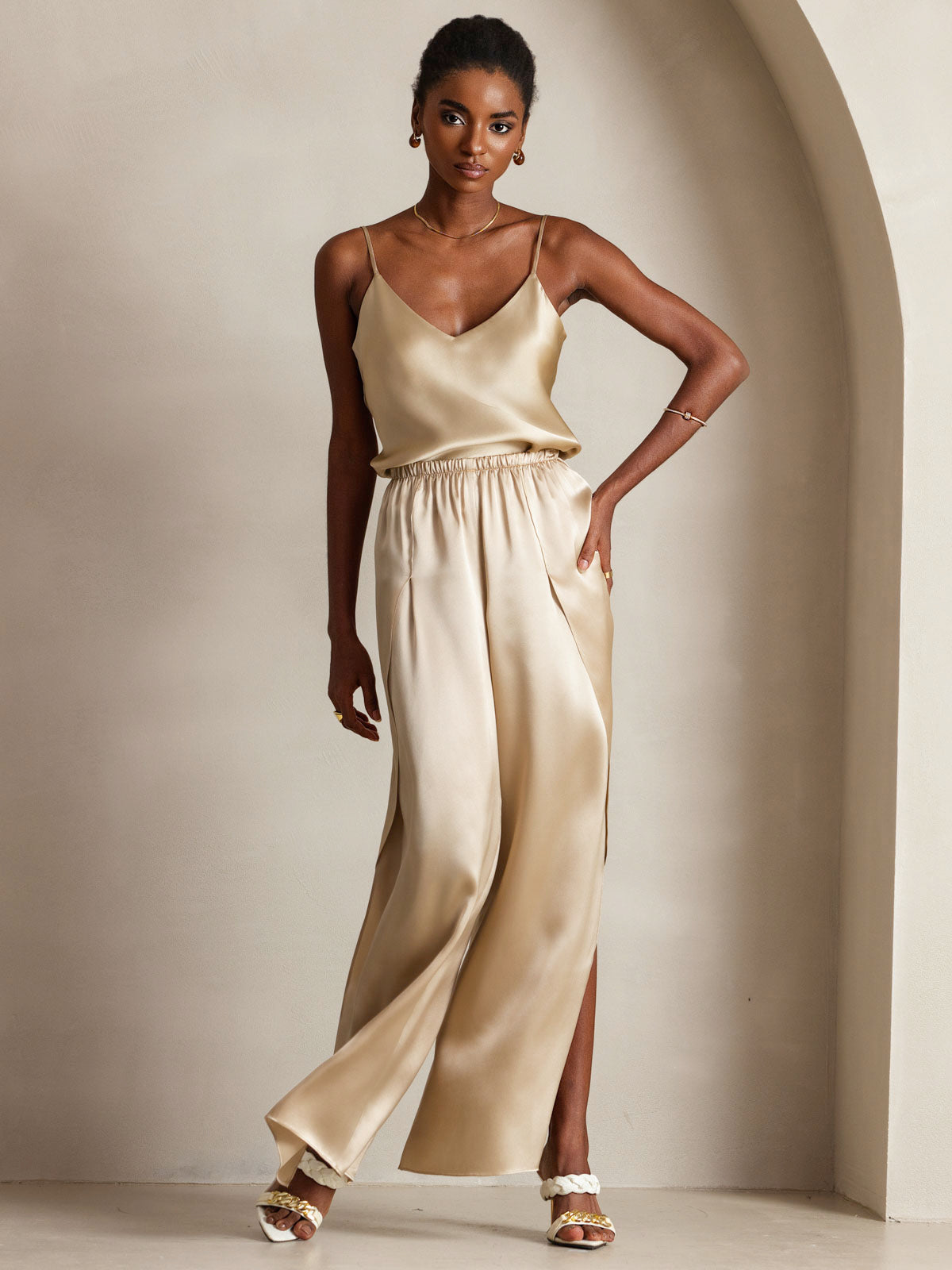 Pure Silk Spaghetti Strap V Neck Camisoles