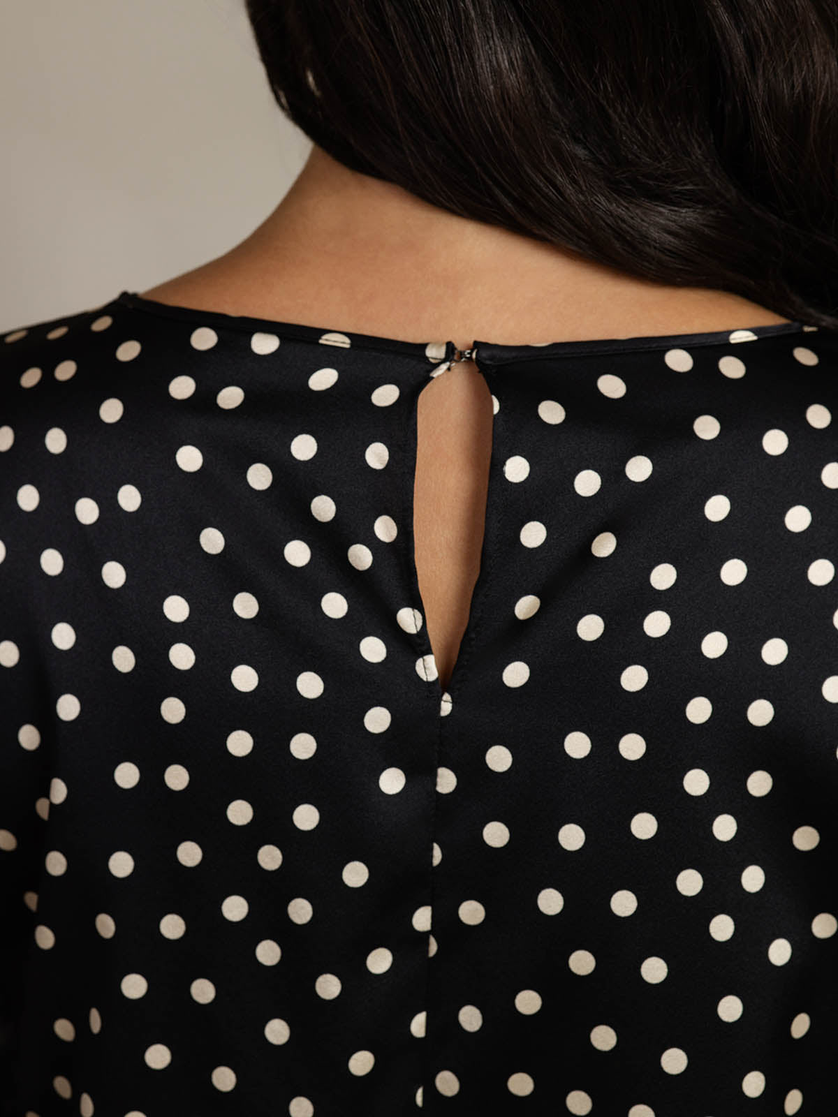 19Momme Women's Silk Polka Dot Print Bell Sleeve Boat Neck Top