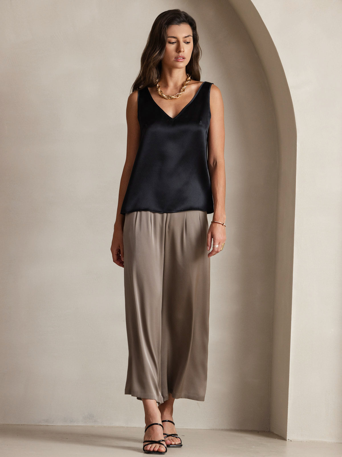Clearance(Ships to UK Only) - Pure Silk Solid Color Wide Straps Camisole Top